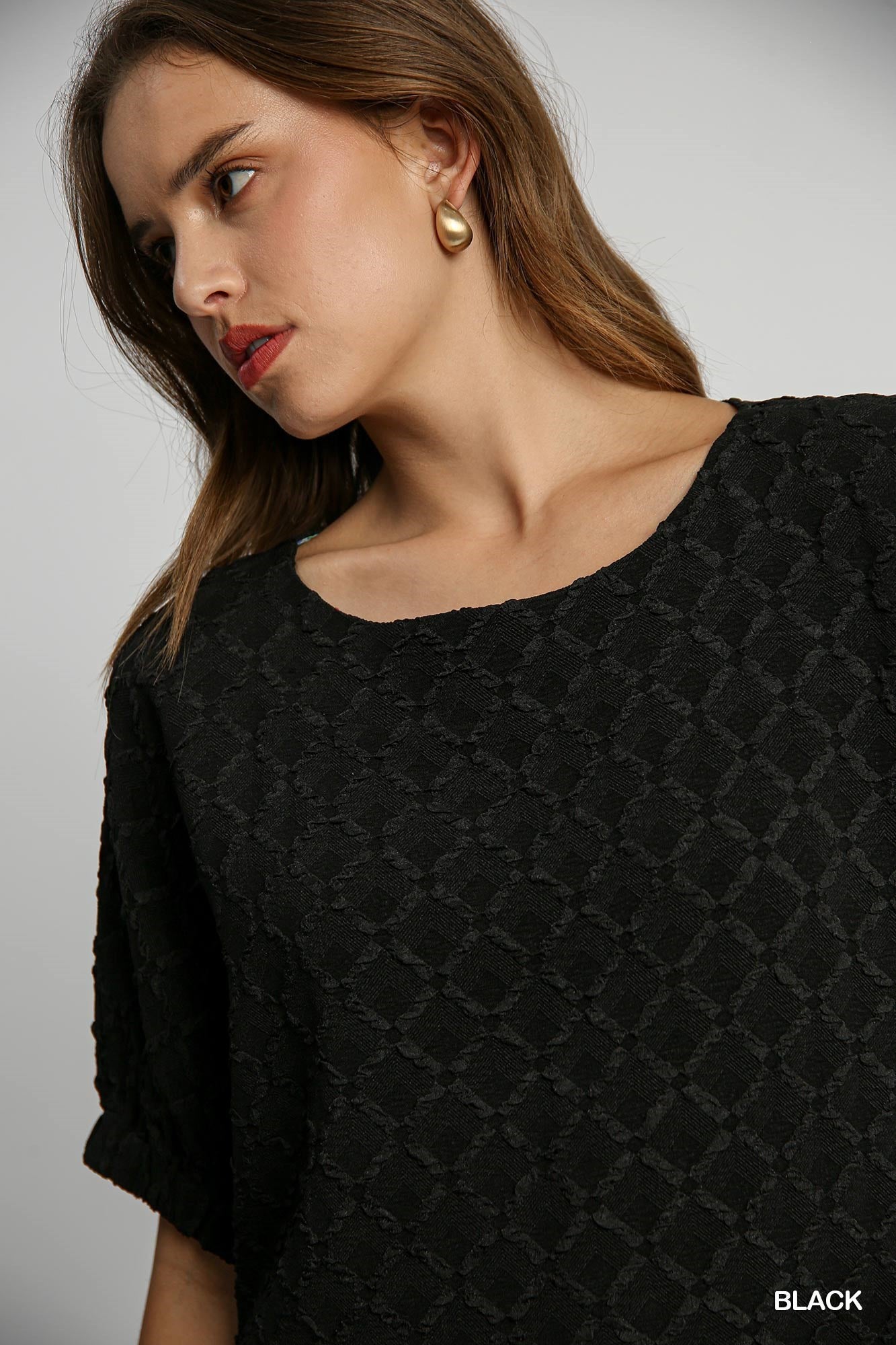 Black Textured Knit Boxy Top