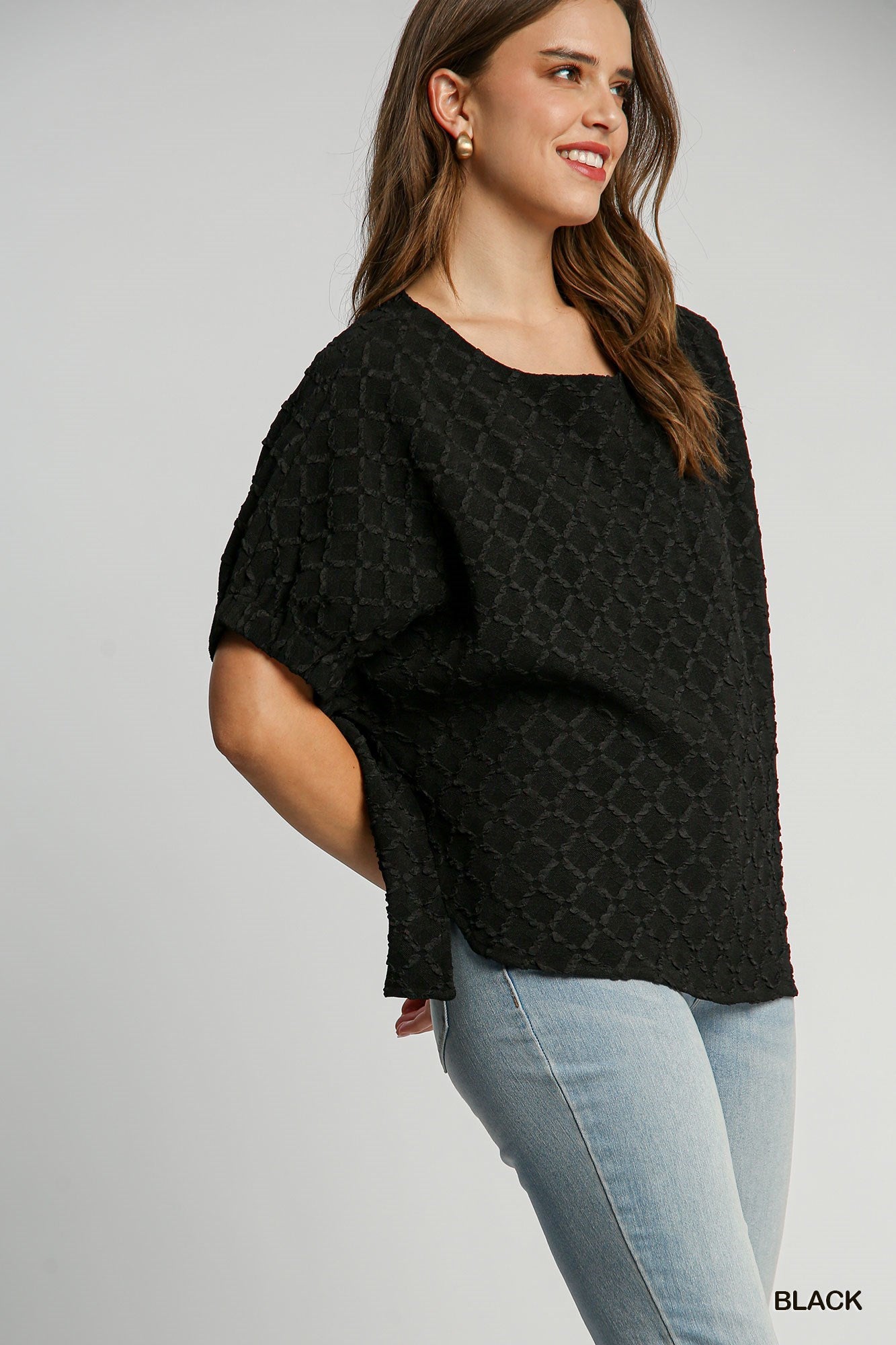 Black Textured Knit Boxy Top