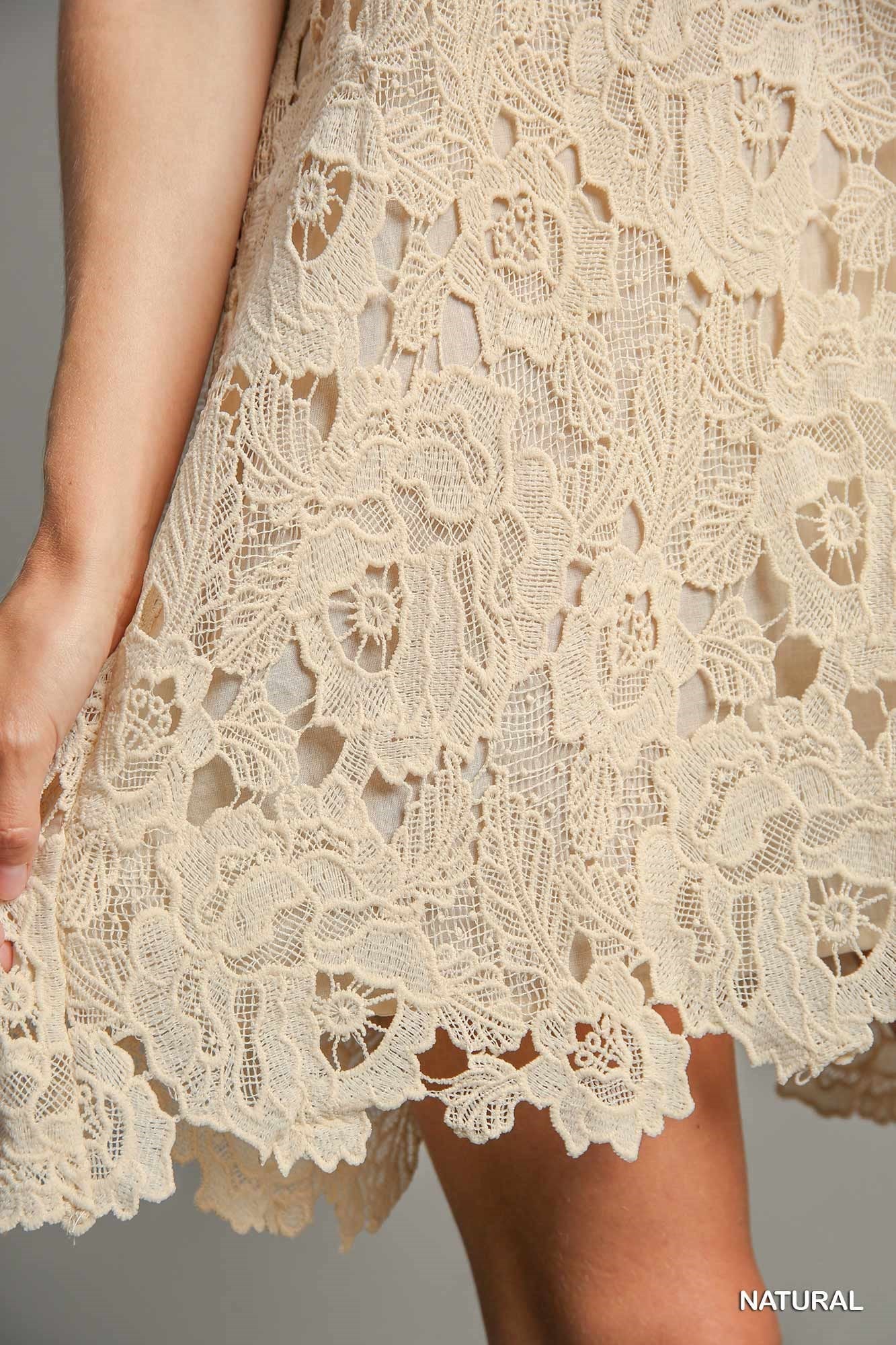 Natural Cream Floral Lace Mini Dress