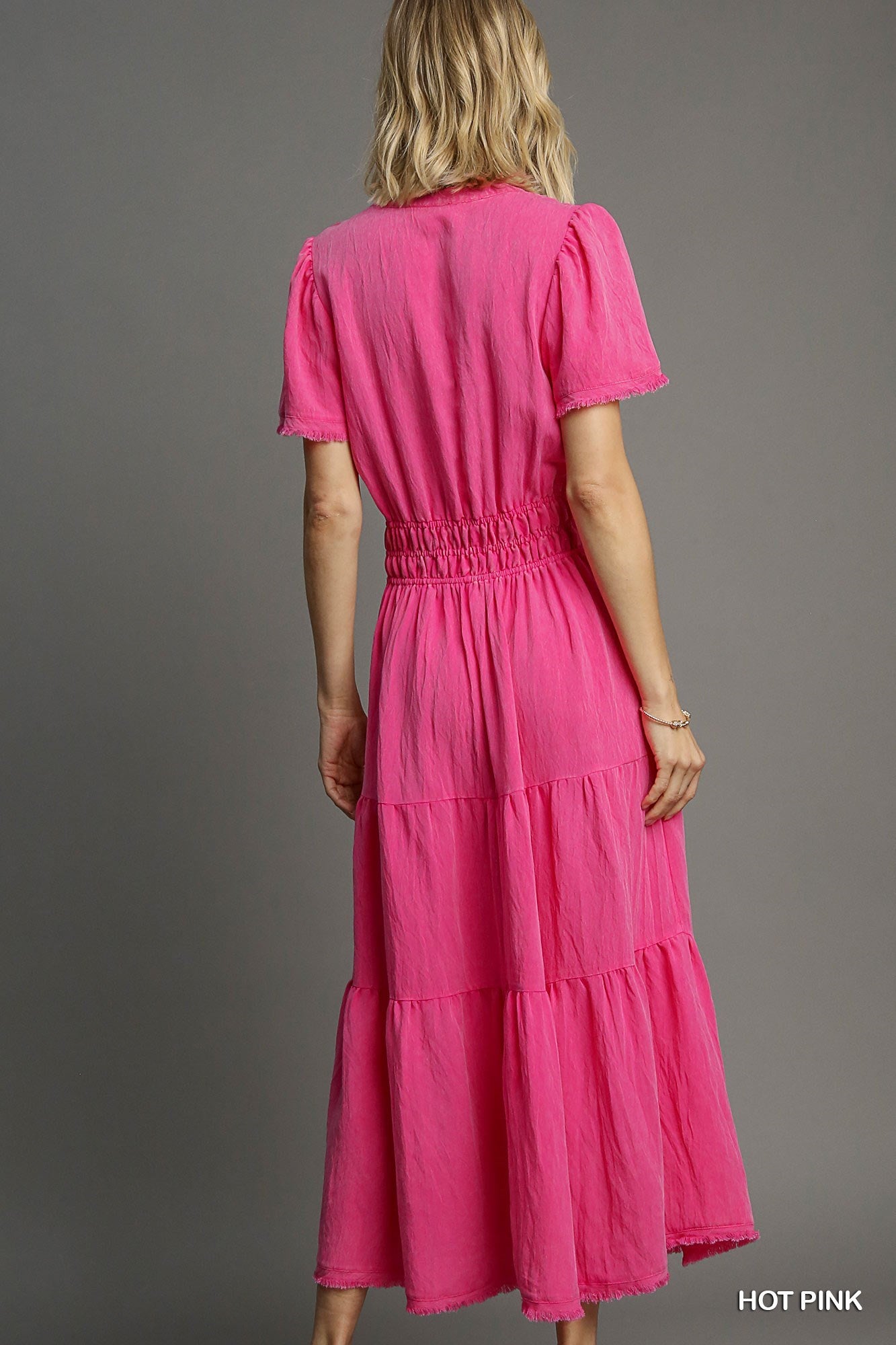 Hot Pink Snow Washed Tiered Maxi Dress