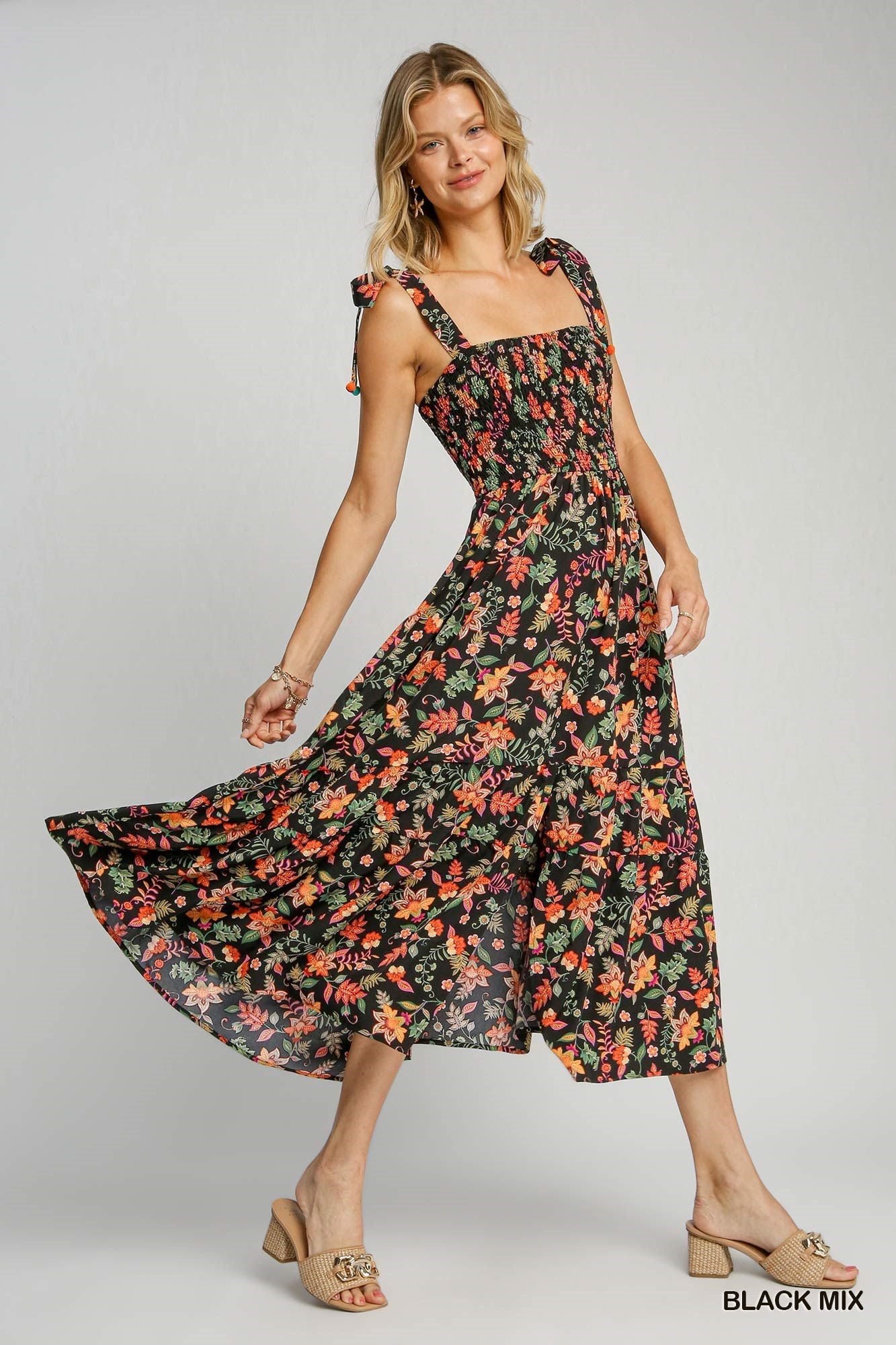 Black Mix Floral Print Maxi Dress