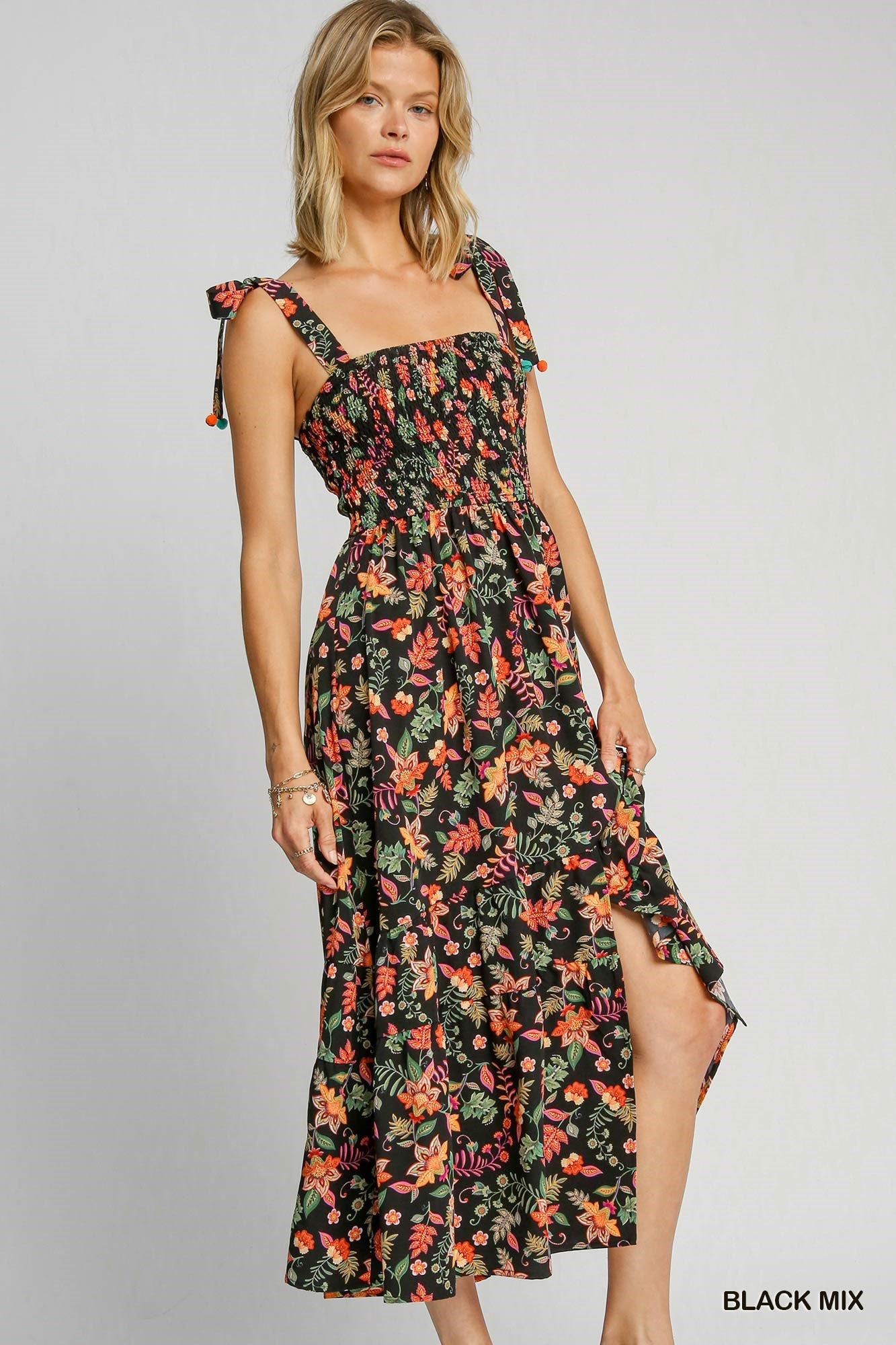 Black Mix Floral Print Maxi Dress