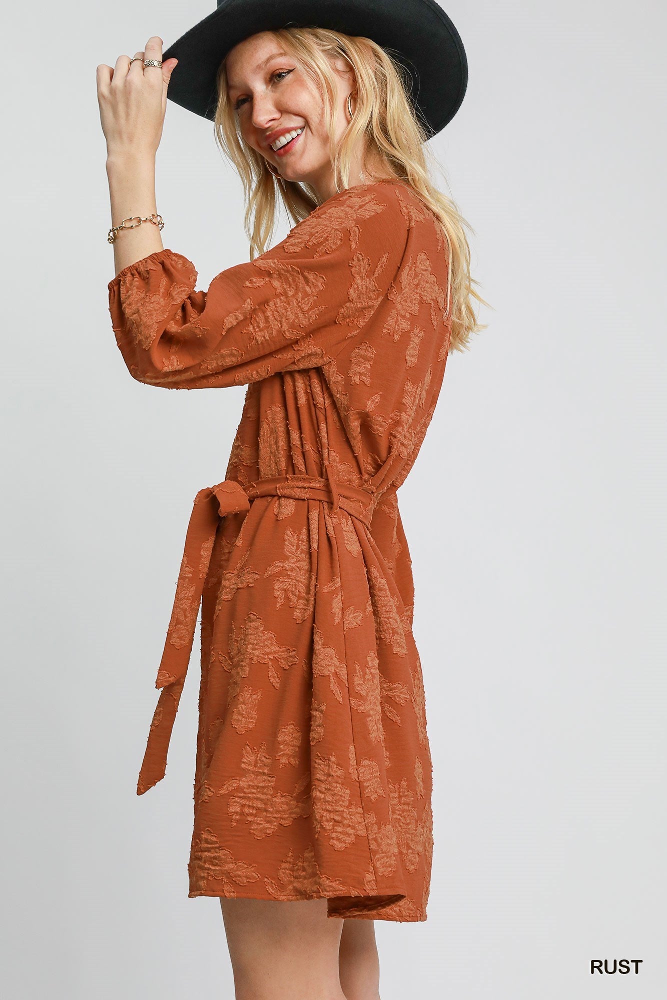 Rust Jacquard Mini Dress