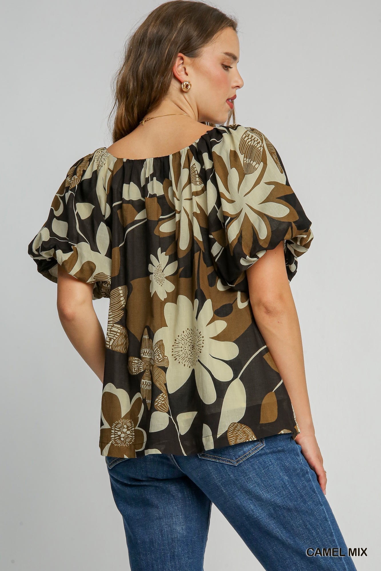 Tobacco, Black & Cream Round Neck Top