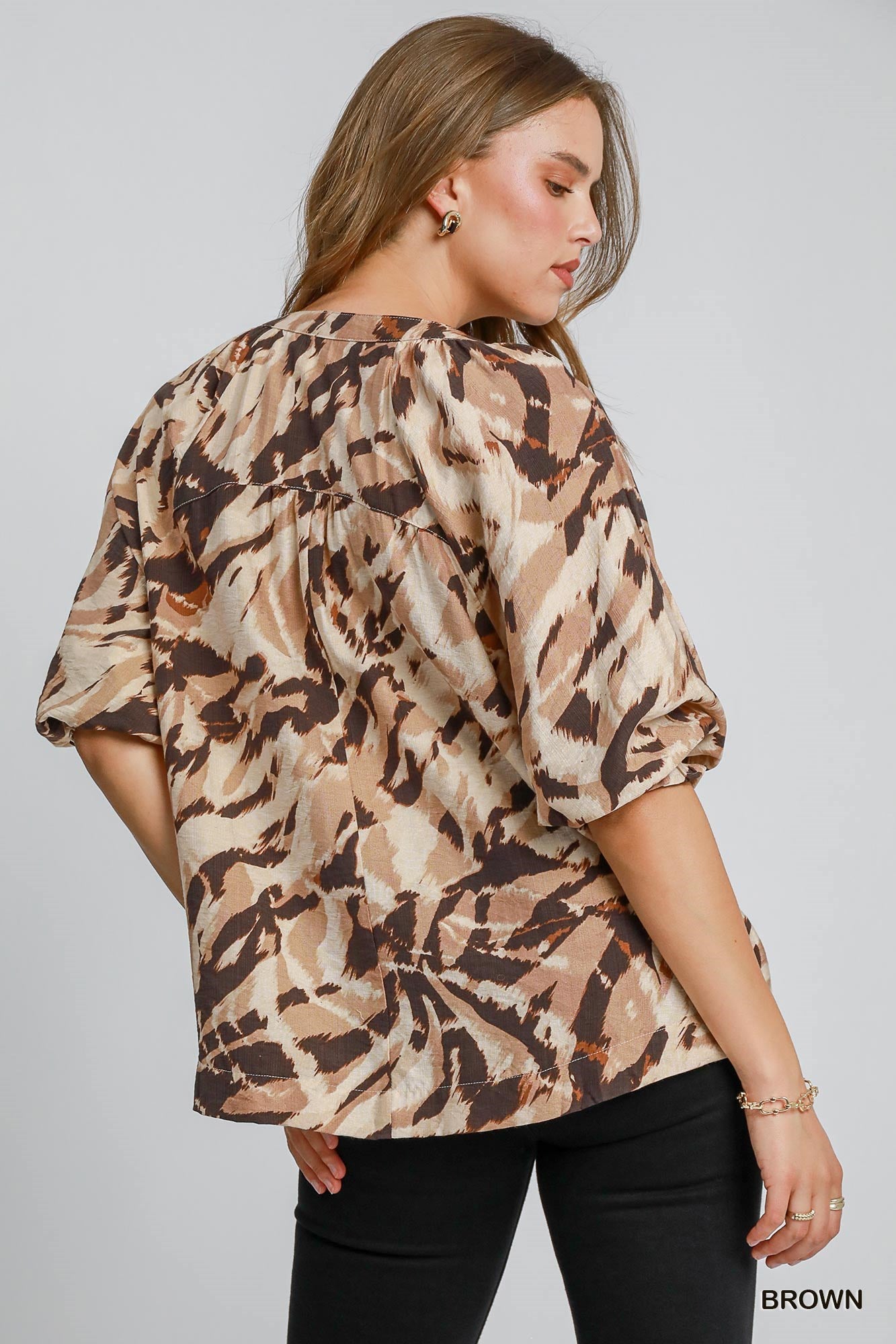 Earth Tone Animal Print Button Down Top