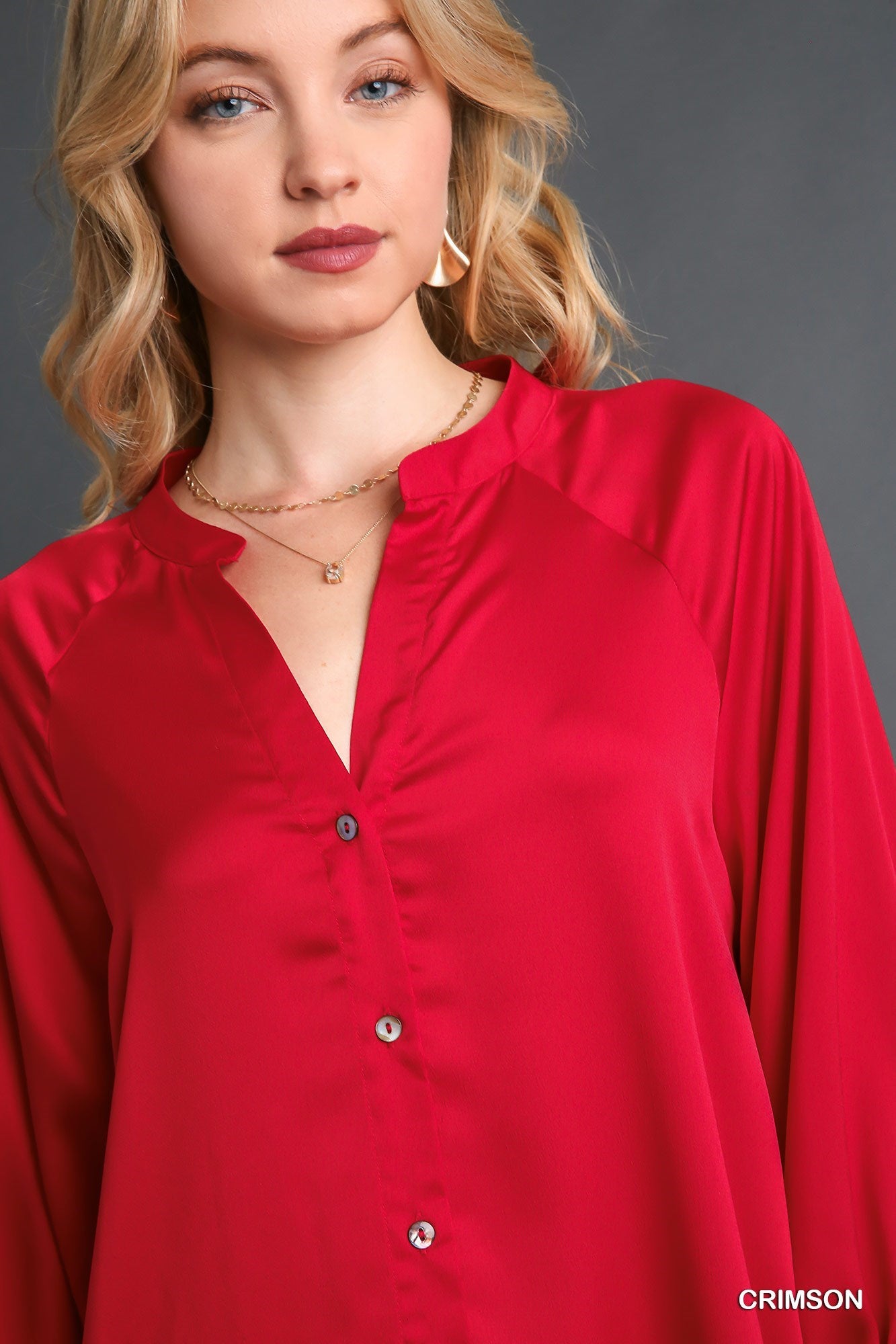 Crimson Red Satin Button Down Midi Dress