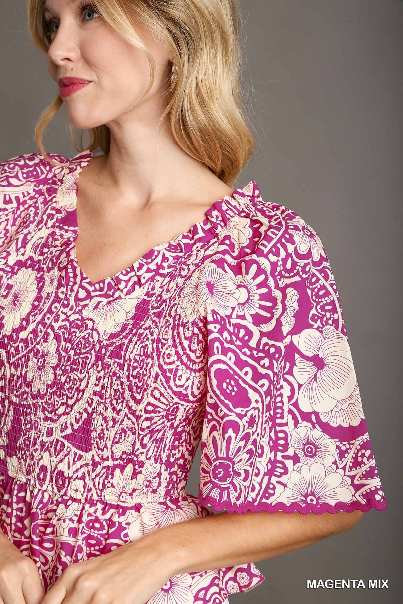 Magenta Paisley Print Top