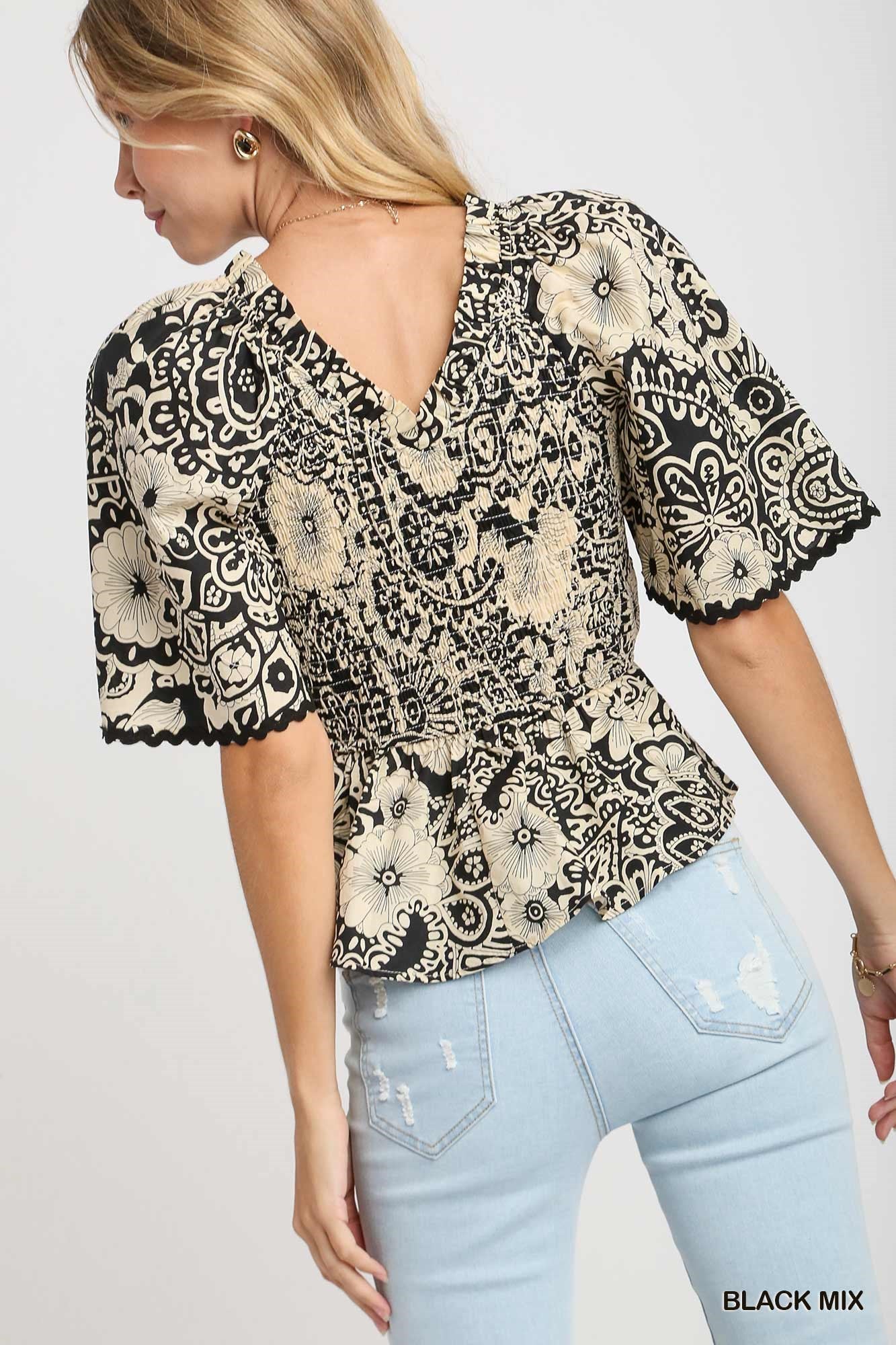 Black Paisley Print Top