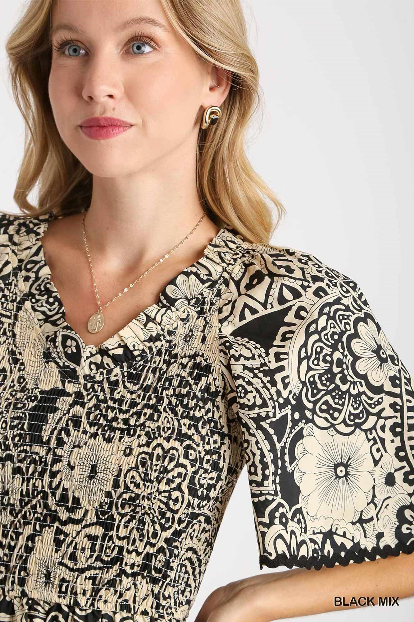 Black Paisley Print Top