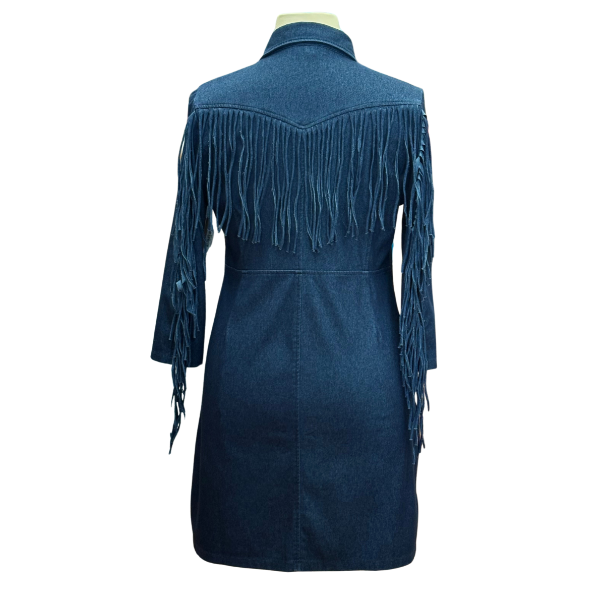 Blue Denim Knit Dress w/ Fringe