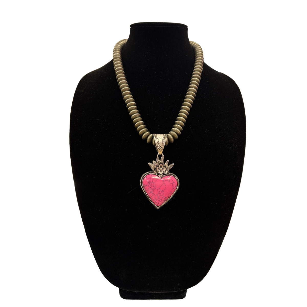 22" Navajo Pearl Fashion Necklace w/ Hot Pink Heart Pendant