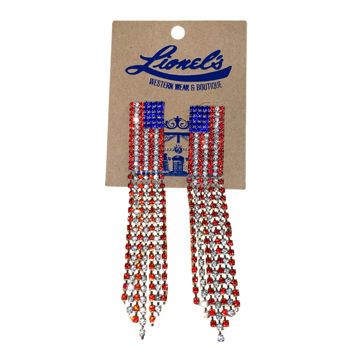 USA Dangling Flag Crystal Earrings