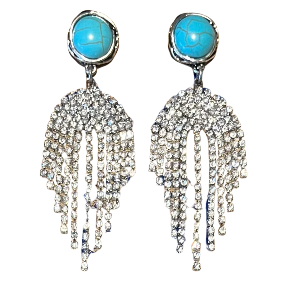 Turquoise Stud Earrings w/ Dangling Clear Crystals