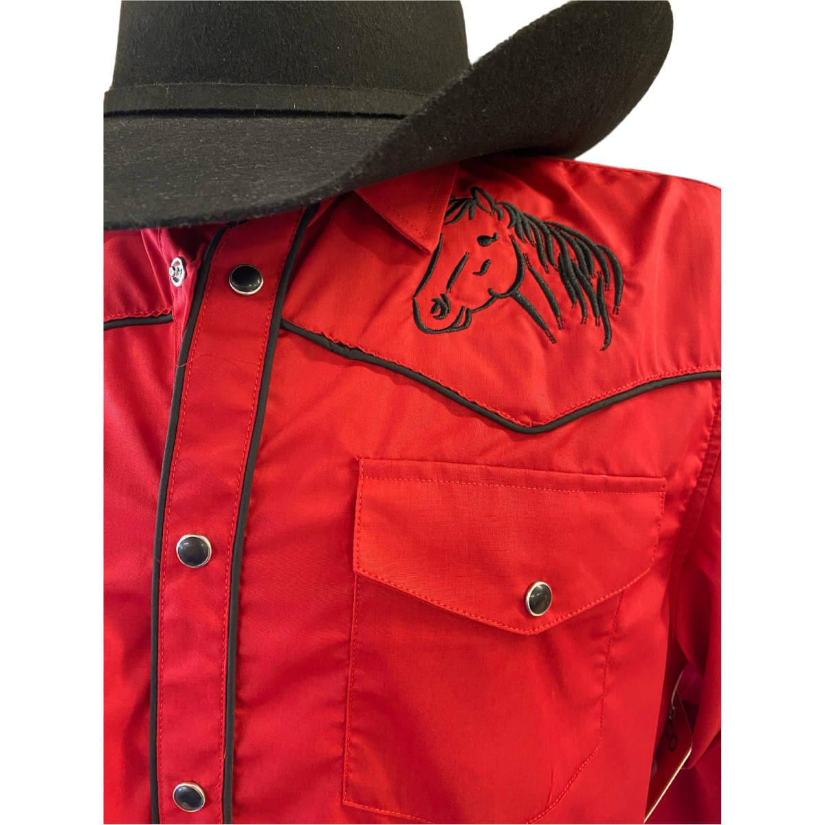 Men's Red Horse Embroidery Western Shirt