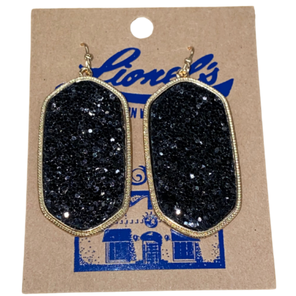 Black Glitter Oval Designer Look Earrings/Gold