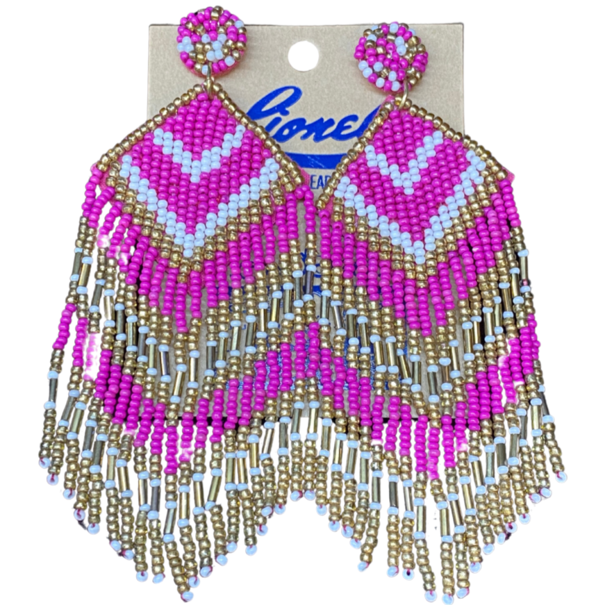 Multi Color Fringed Beaded Earrings/Assorted