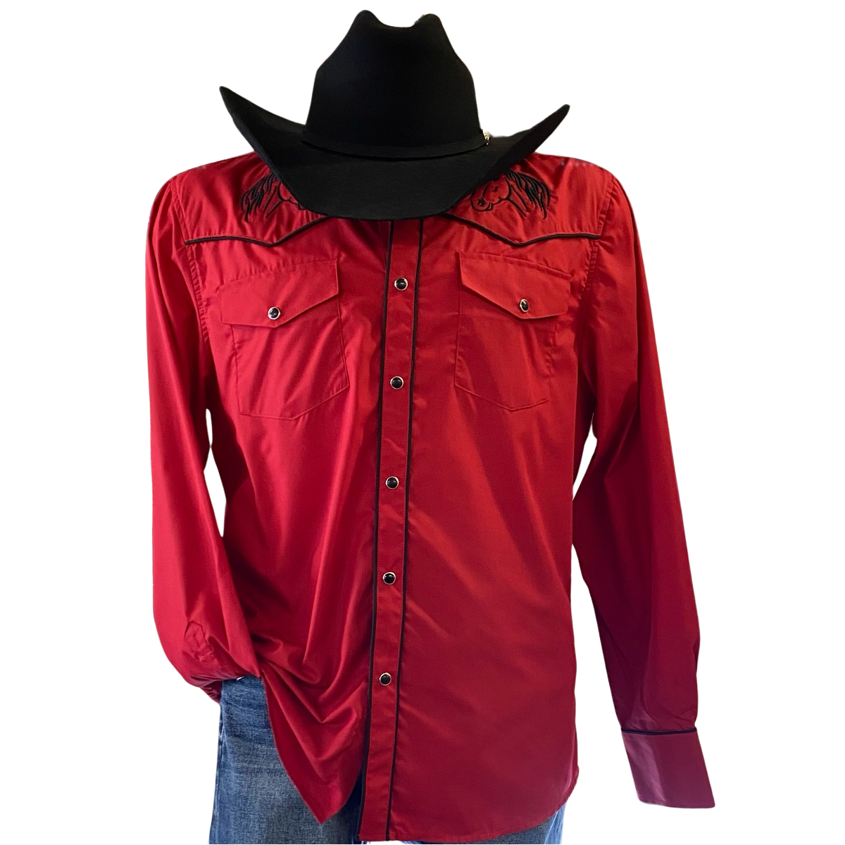 Men's Red Horse Embroidery Western Shirt