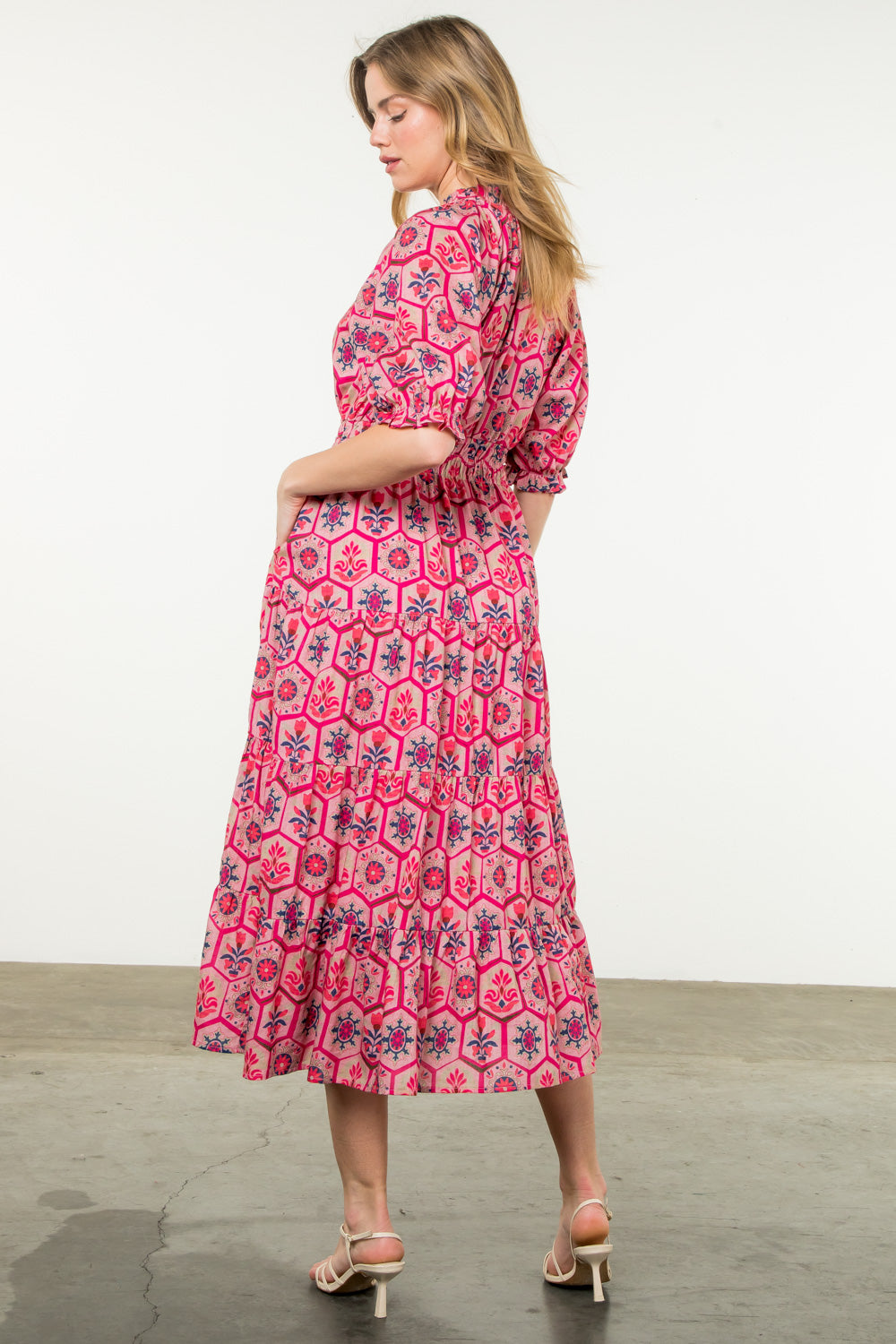 Hot Pink Textile Print Maxi Dress