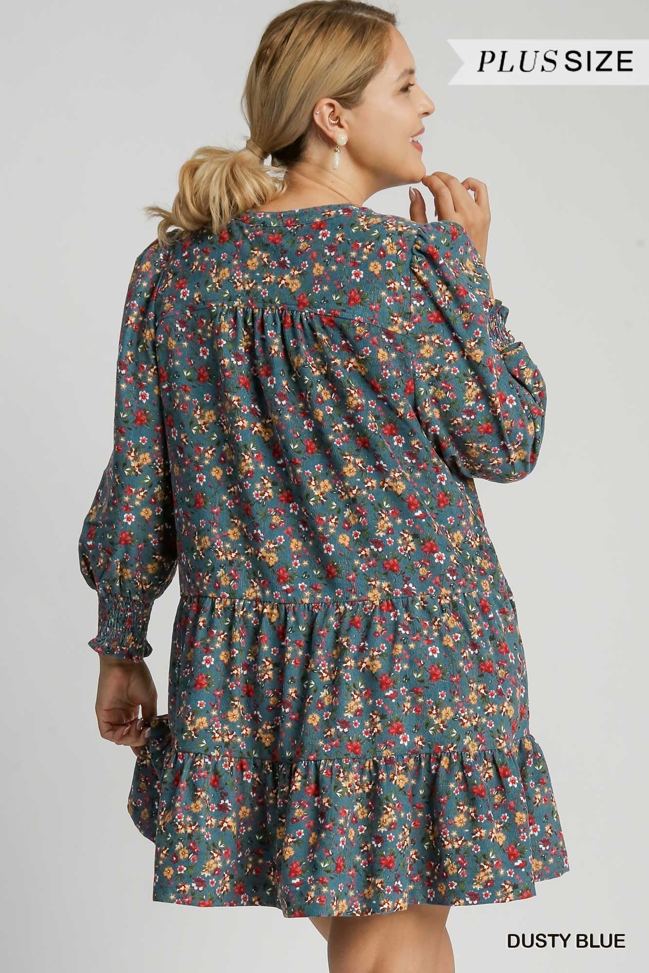 Dusty Blue w/ All Over Floral Corduroy Dress