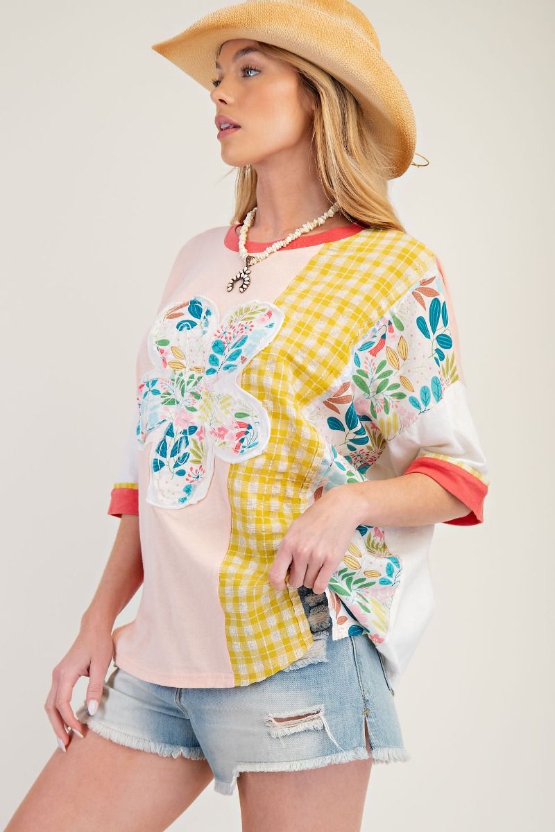 Peach Mix Flower Patch Washed Cotton Top