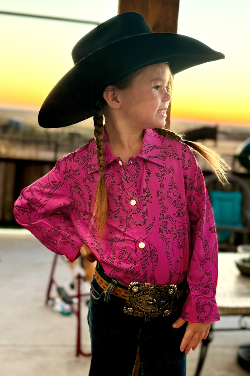 Mini Me Boot Scootin Hot Pink Little Girl's Western Top