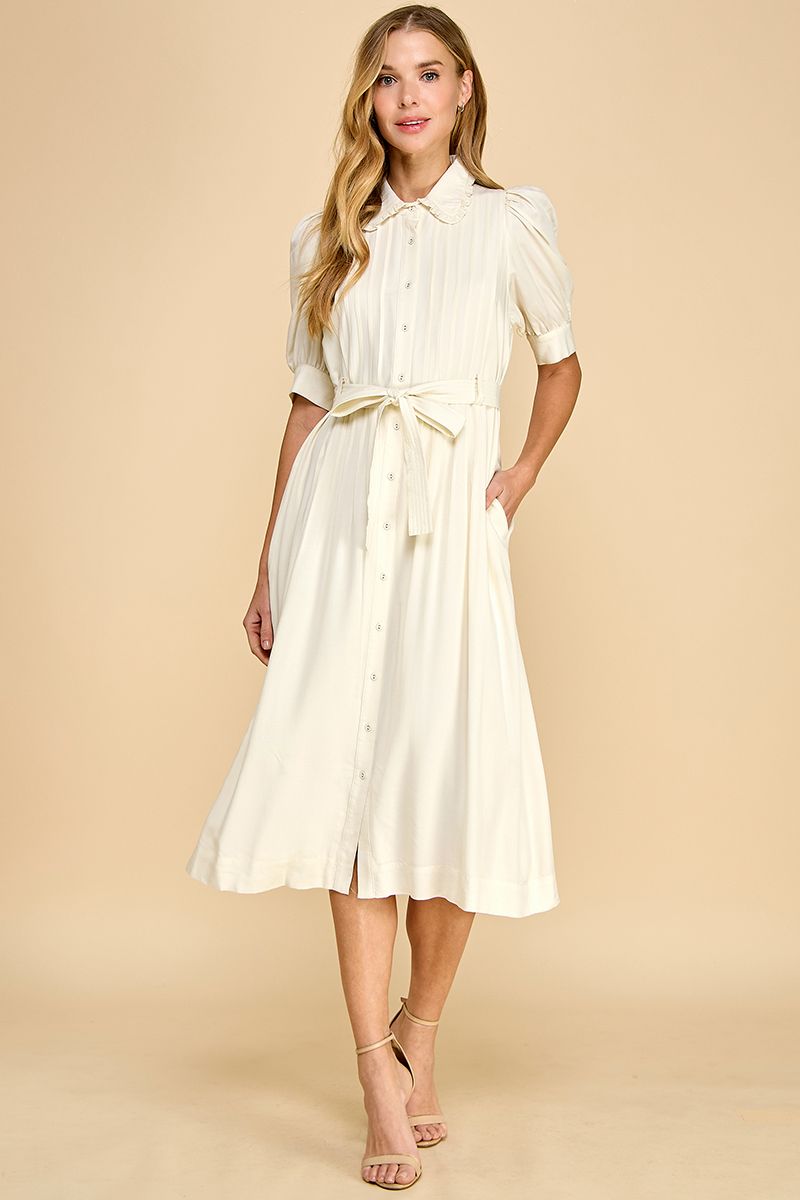 Cream Button Up Midi Dress