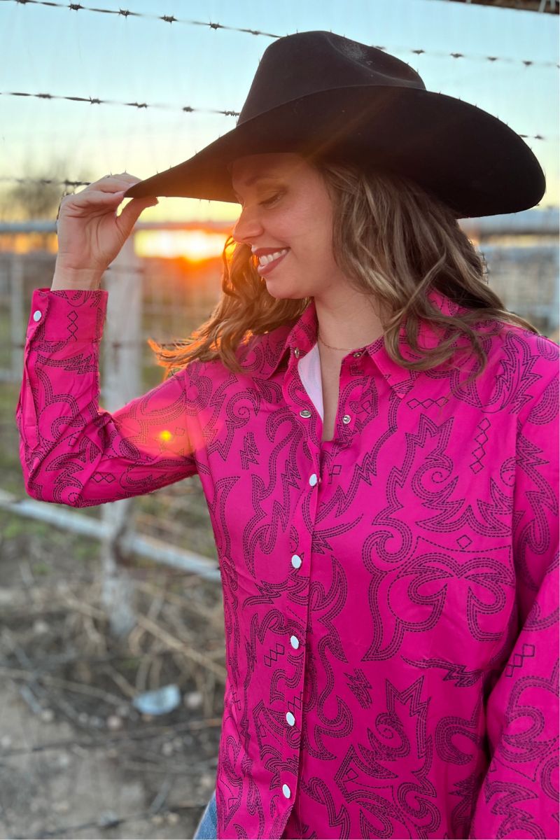 Boot Scootin Hot Pink w/ Black Western Blouse