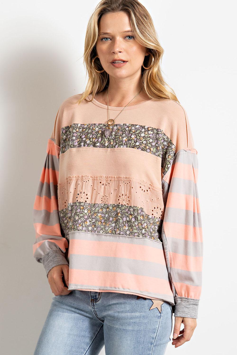 Light Coral Mix n Match Floral Pullover Top