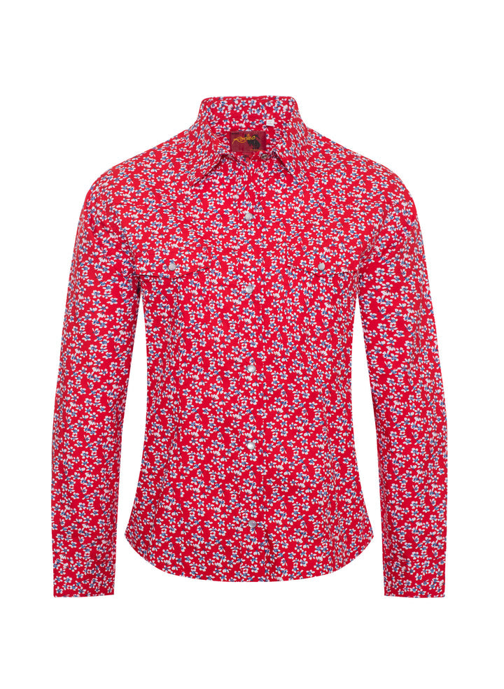 Ladies Red w/ Tiny Floral Design Western Shirt