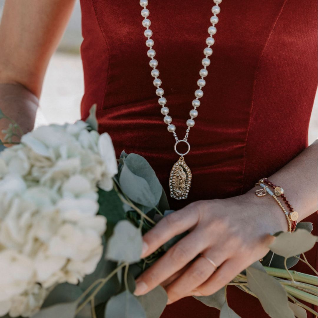 Our Lady of Guadalupe Pearl Necklace/Gold