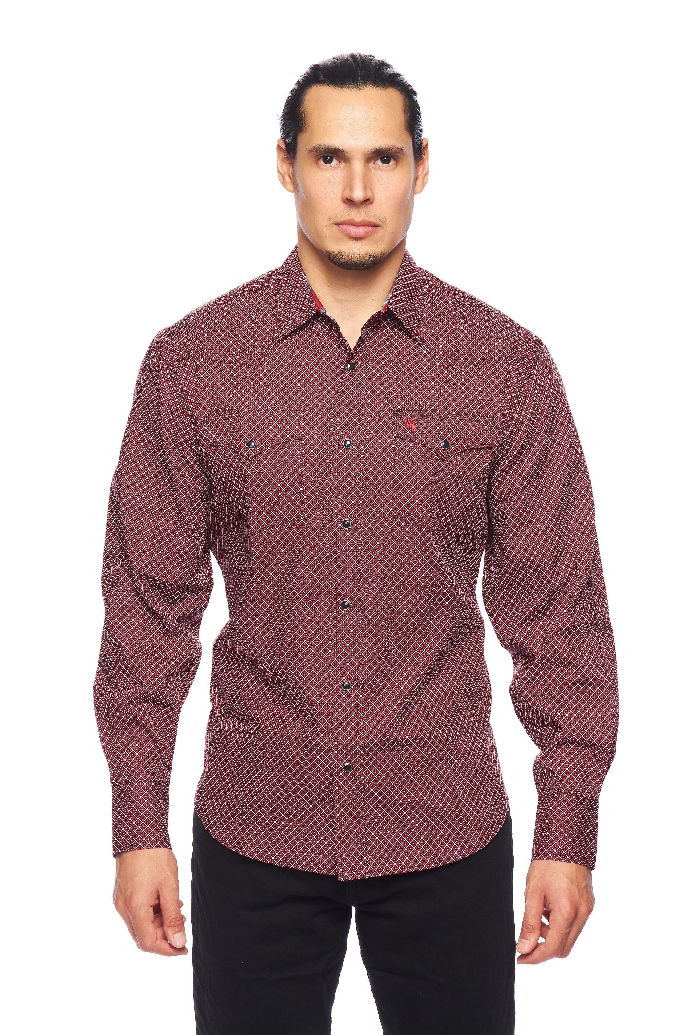 Men's Burgundy Print Western Pearl Snap Shirt/Matching Father & Son