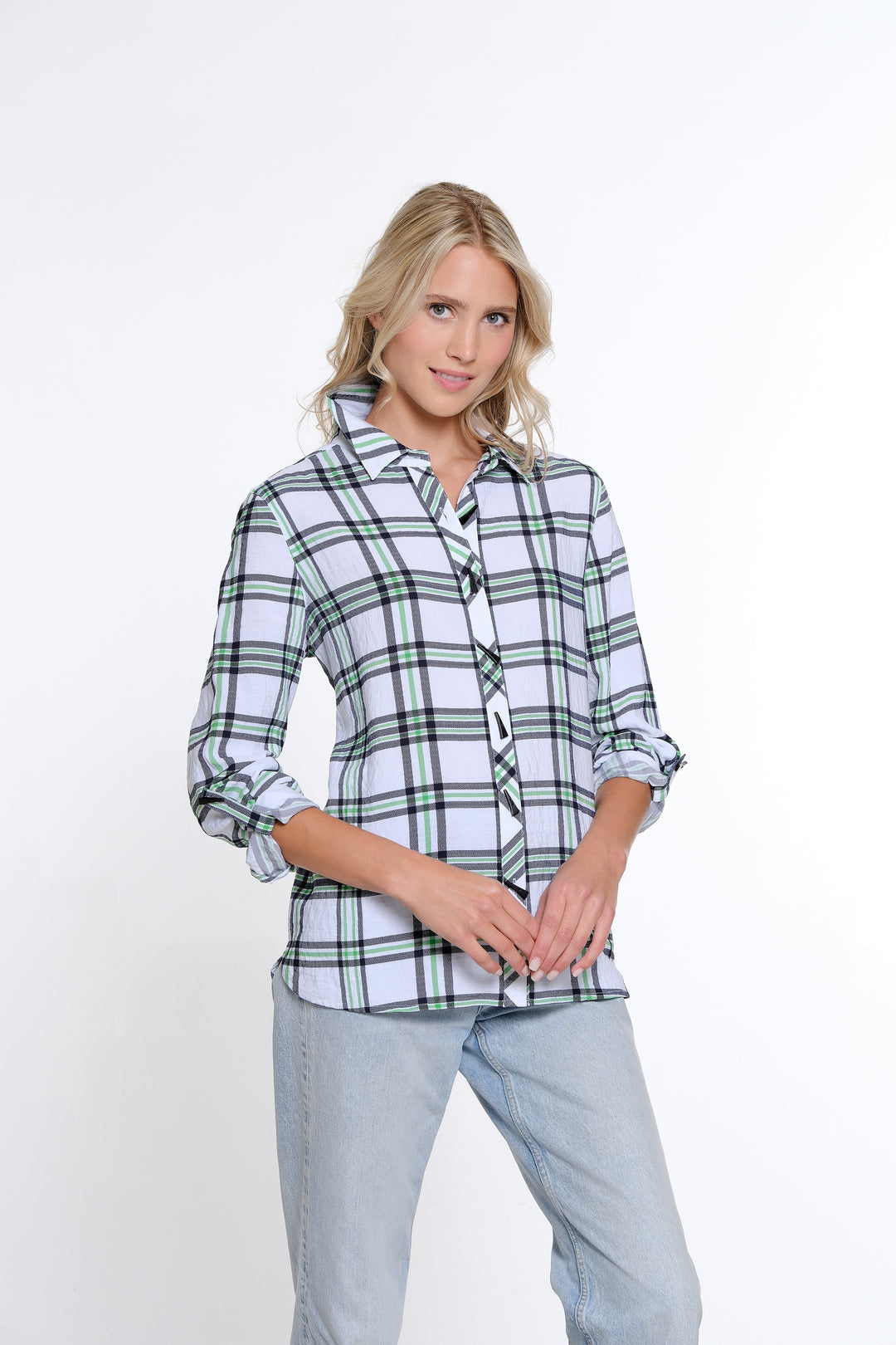 Classic Plaid Roll-Tab Long Sleeve Shirt by Multiples