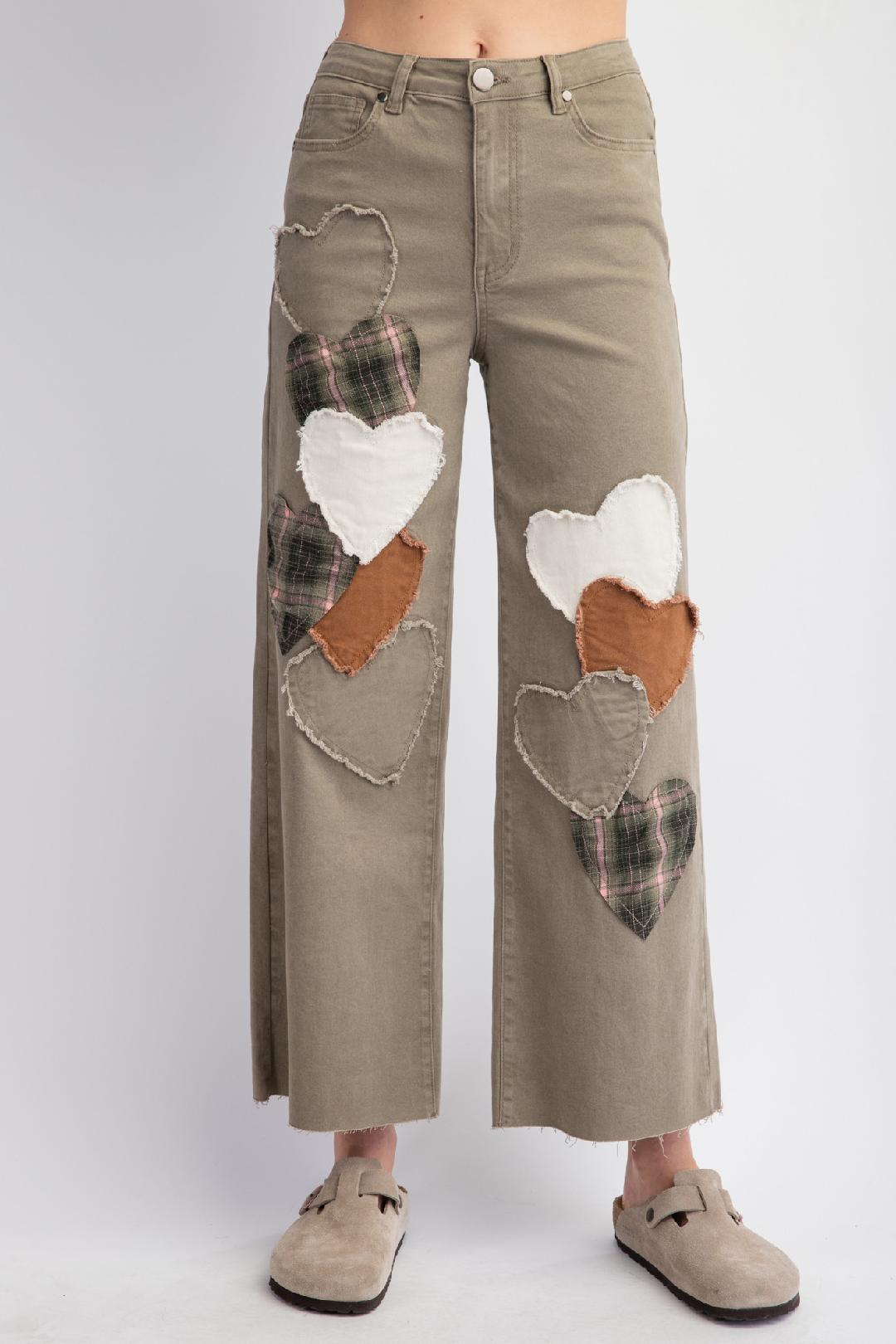 Olive Heart Patch Stretch Twill Pants