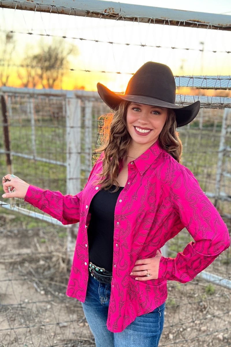 Boot Scootin Hot Pink w/ Black Western Blouse