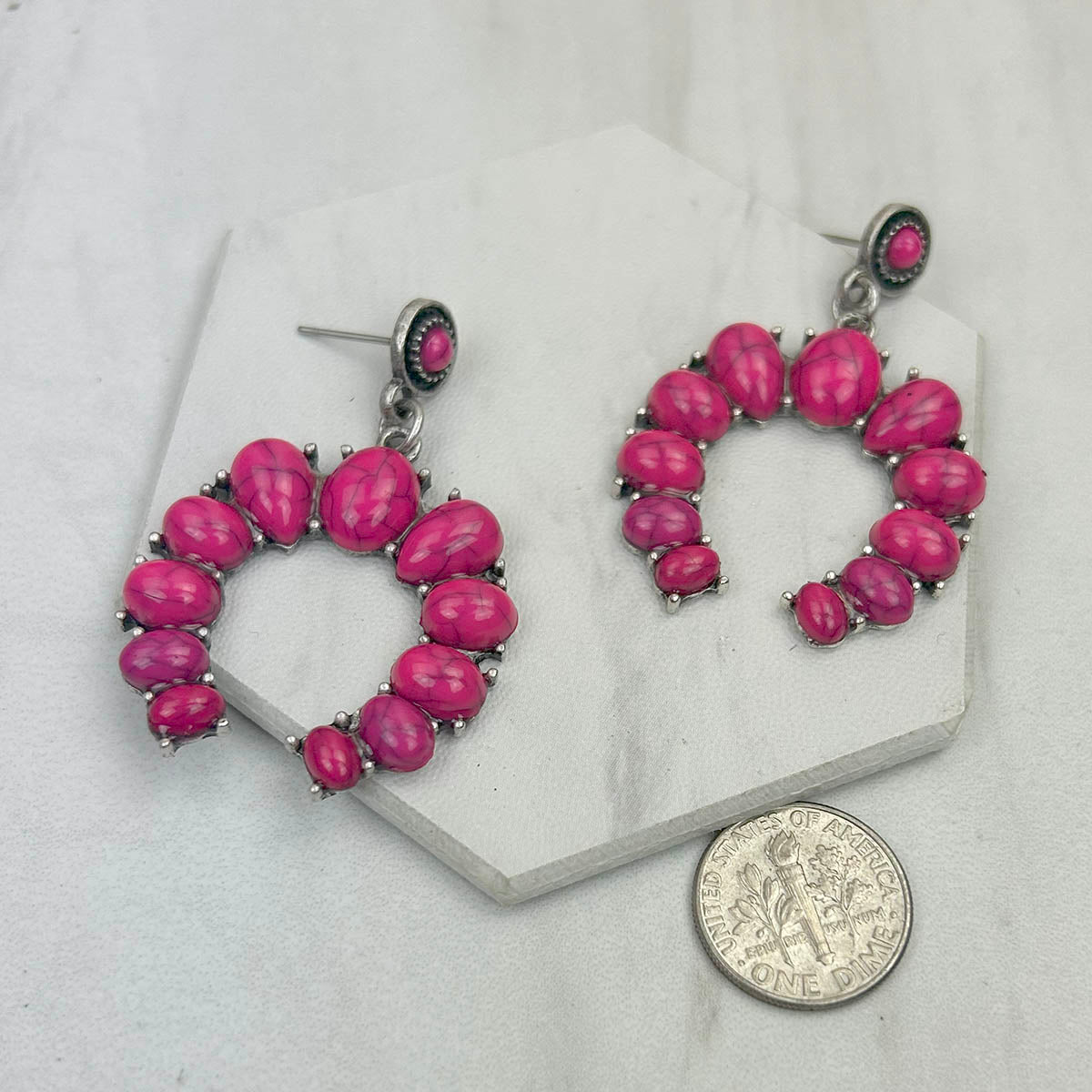 Hot Pink Stone Fashion Western Earrings