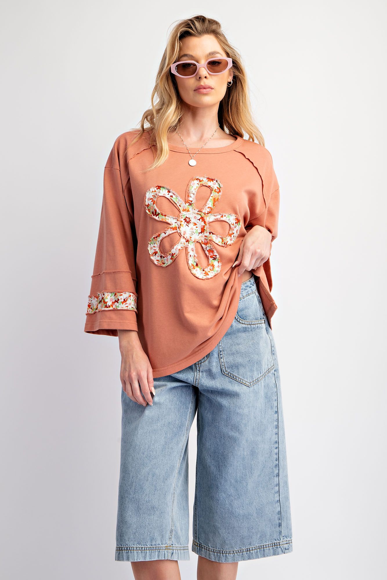 Chai Latte Flower Patch Terry Knit Top