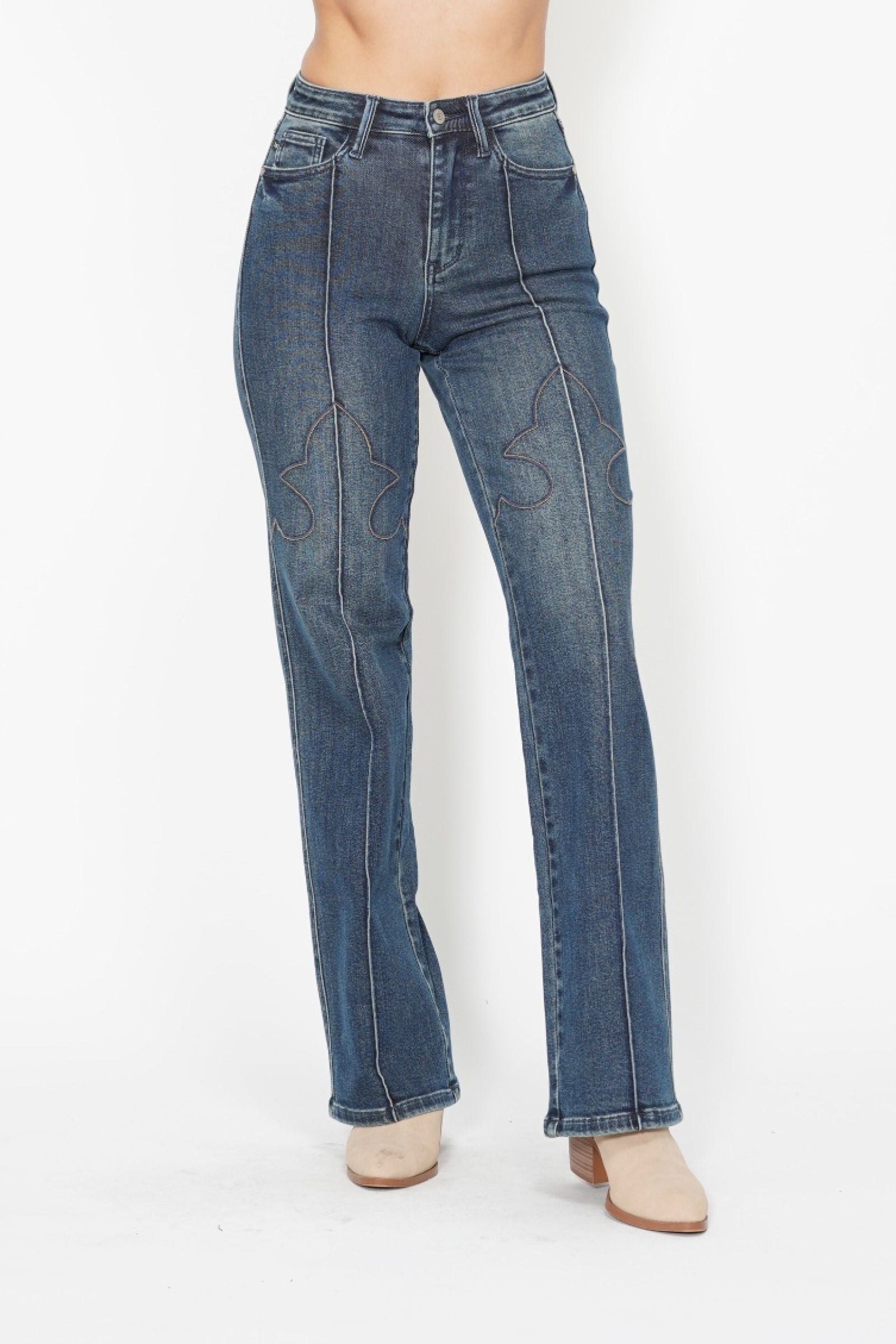 High Waist Western Seam Detail Straight Jeans by Judy Blue