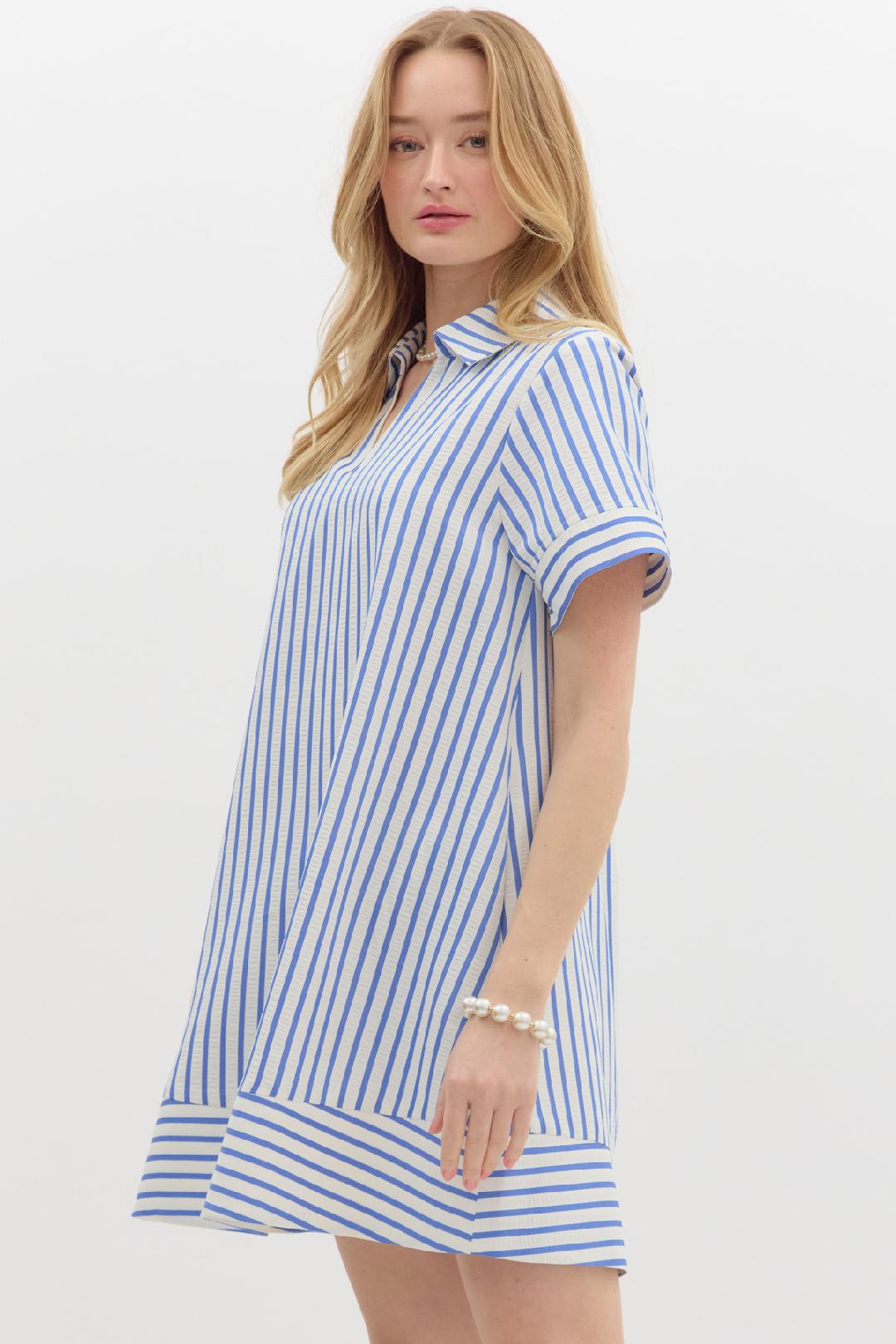 Blue & White Striped Mini Dress