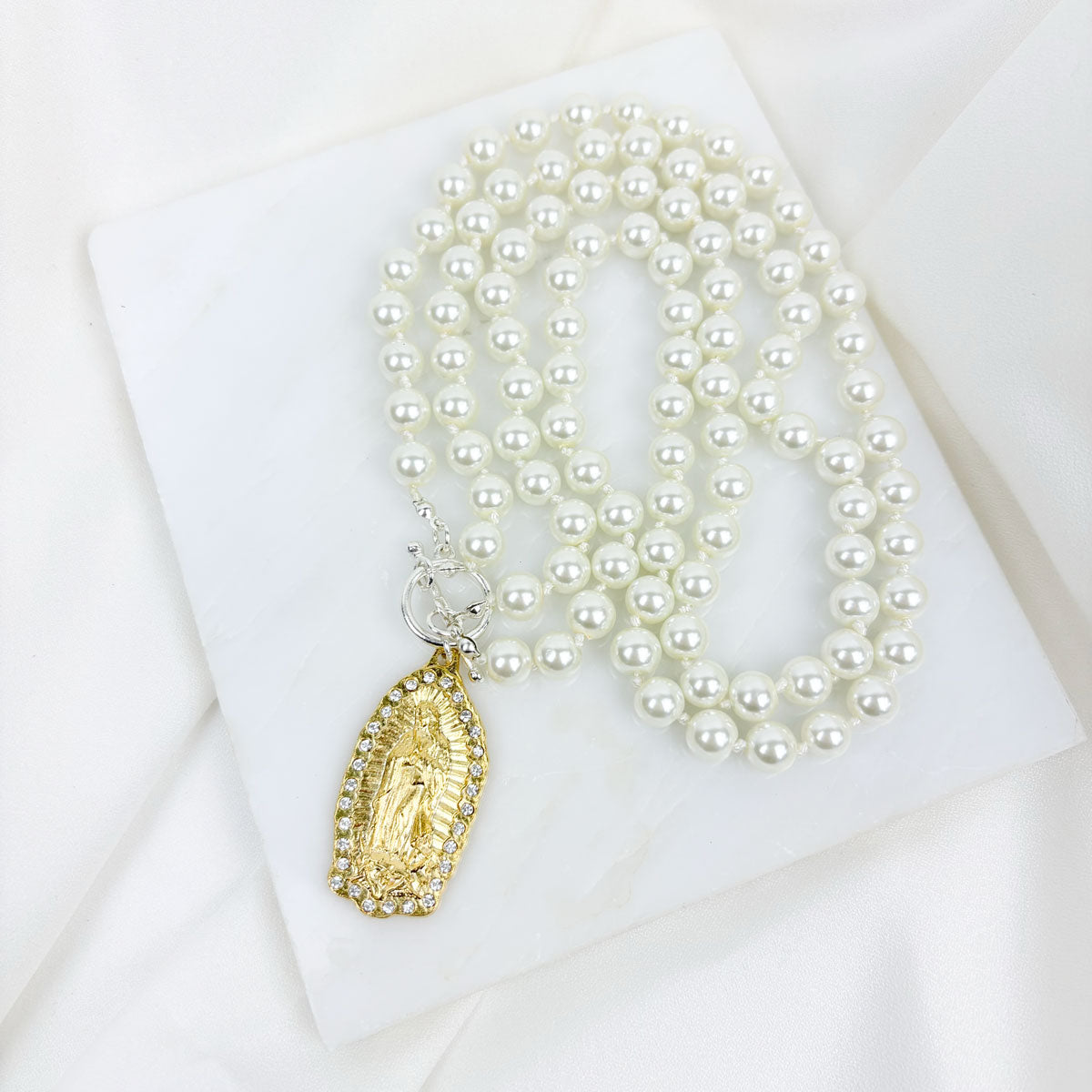 Our Lady of Guadalupe Pearl Necklace/Gold