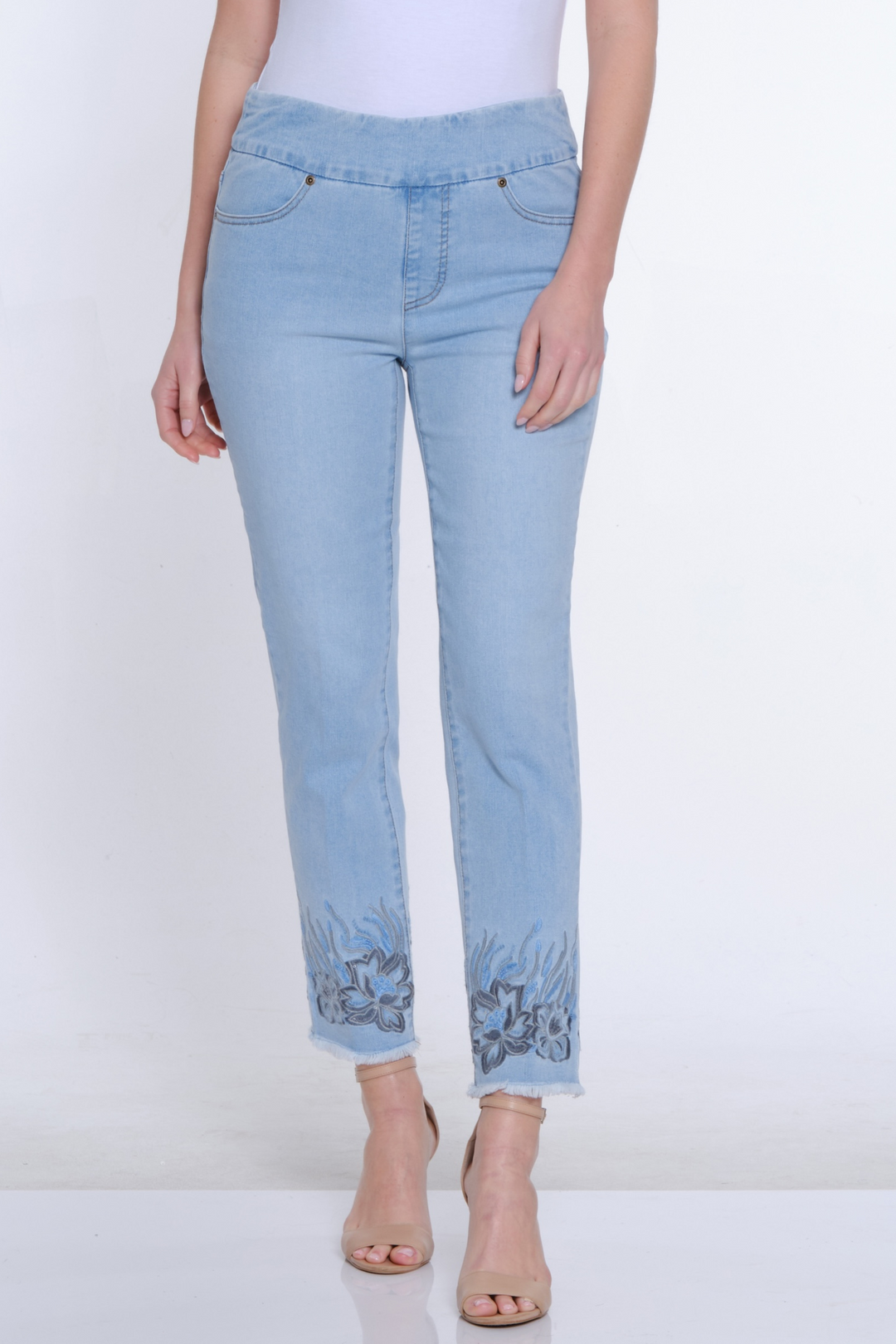 Slimsation Lightwash Embroidered Ankle Jeans