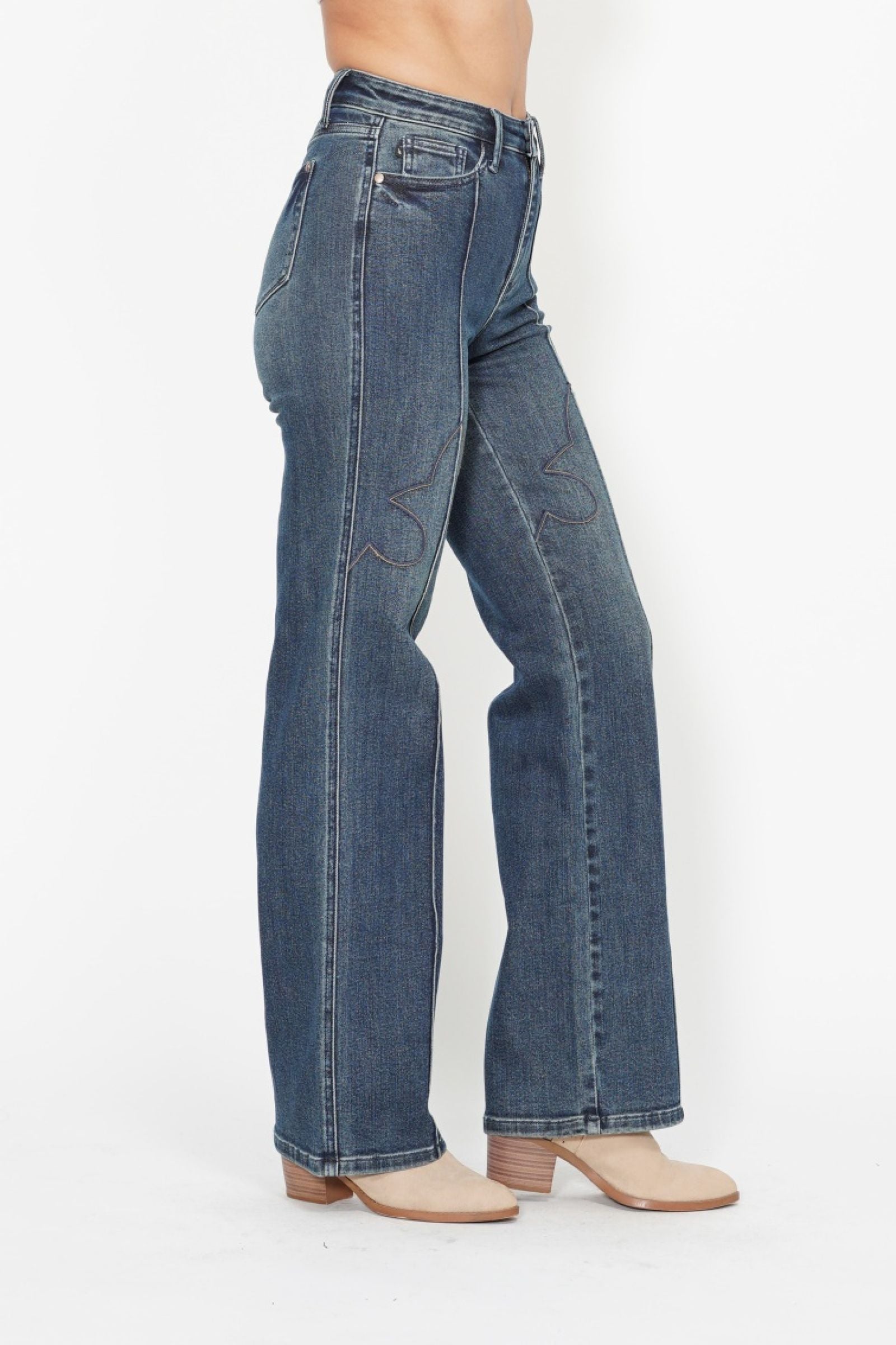 High Waist Western Seam Detail Straight Jeans by Judy Blue