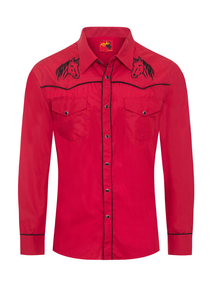 Men's Red Horse Embroidery Western Shirt