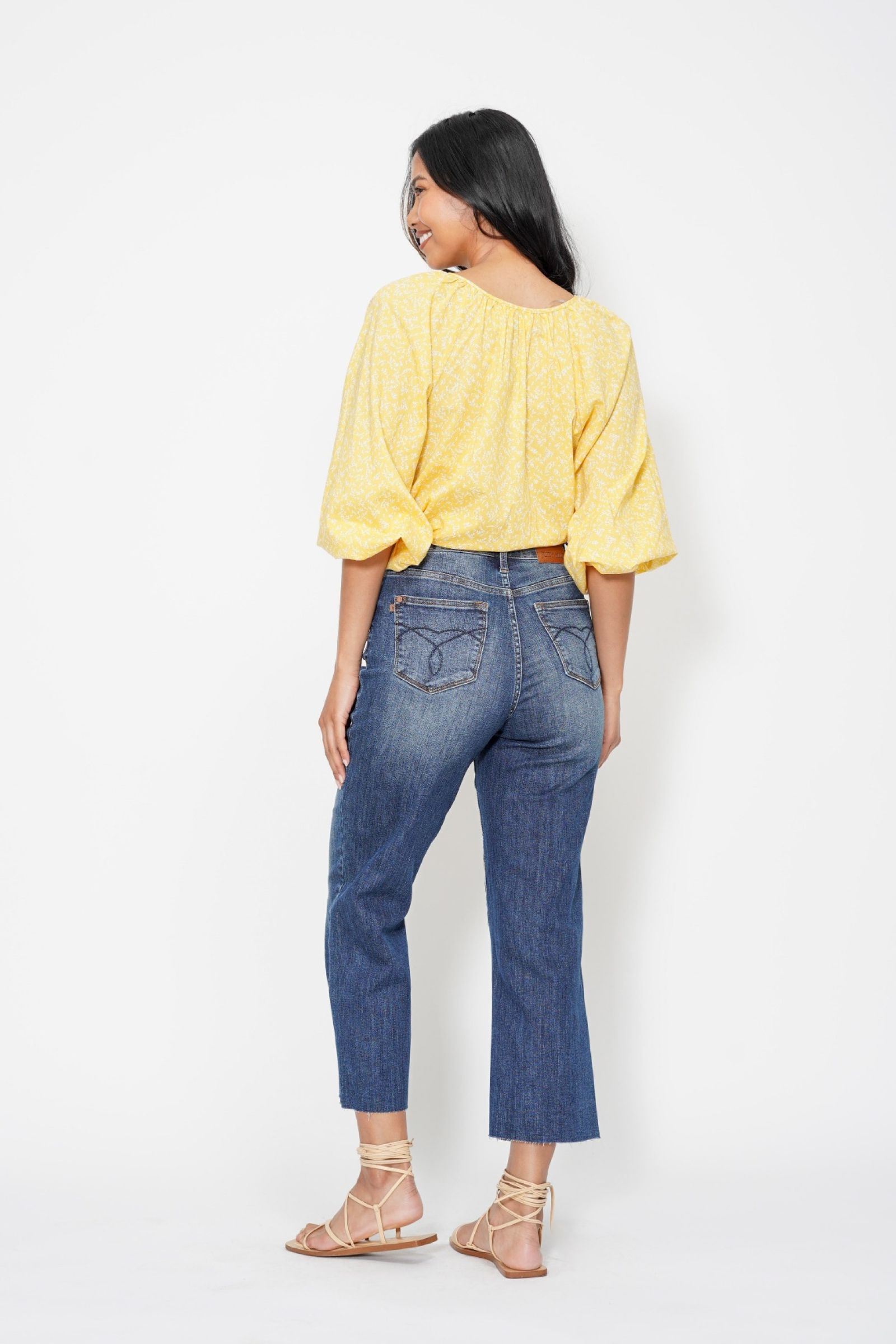 Judy Blue High Waist Crop Wide Jeans w/ Pocket Embroidery