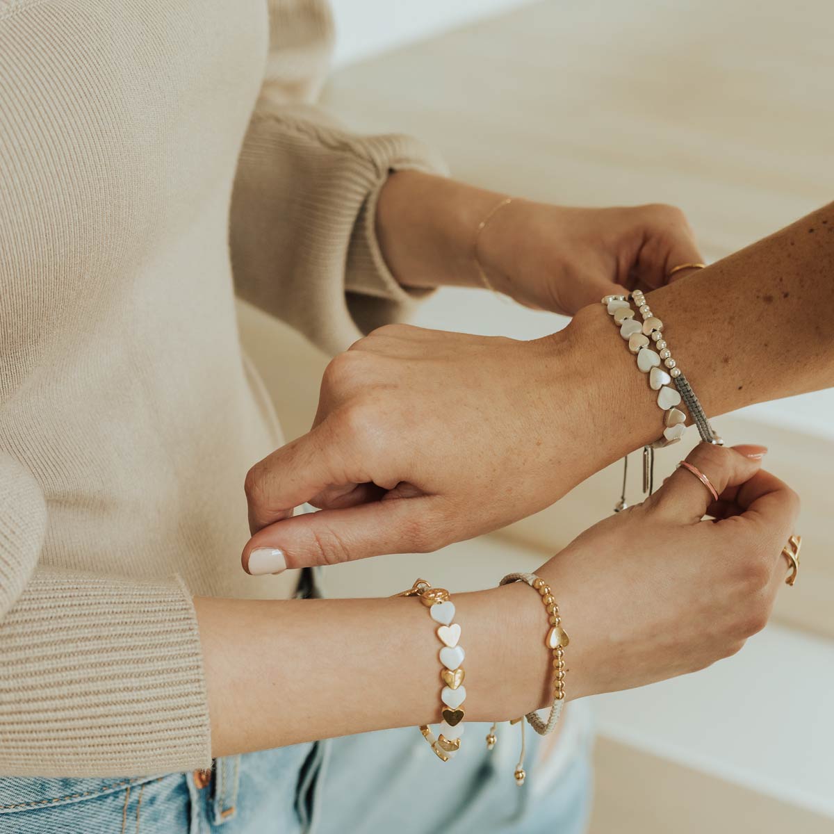 Sisters of the Heart Beaded Bracelet/Silver