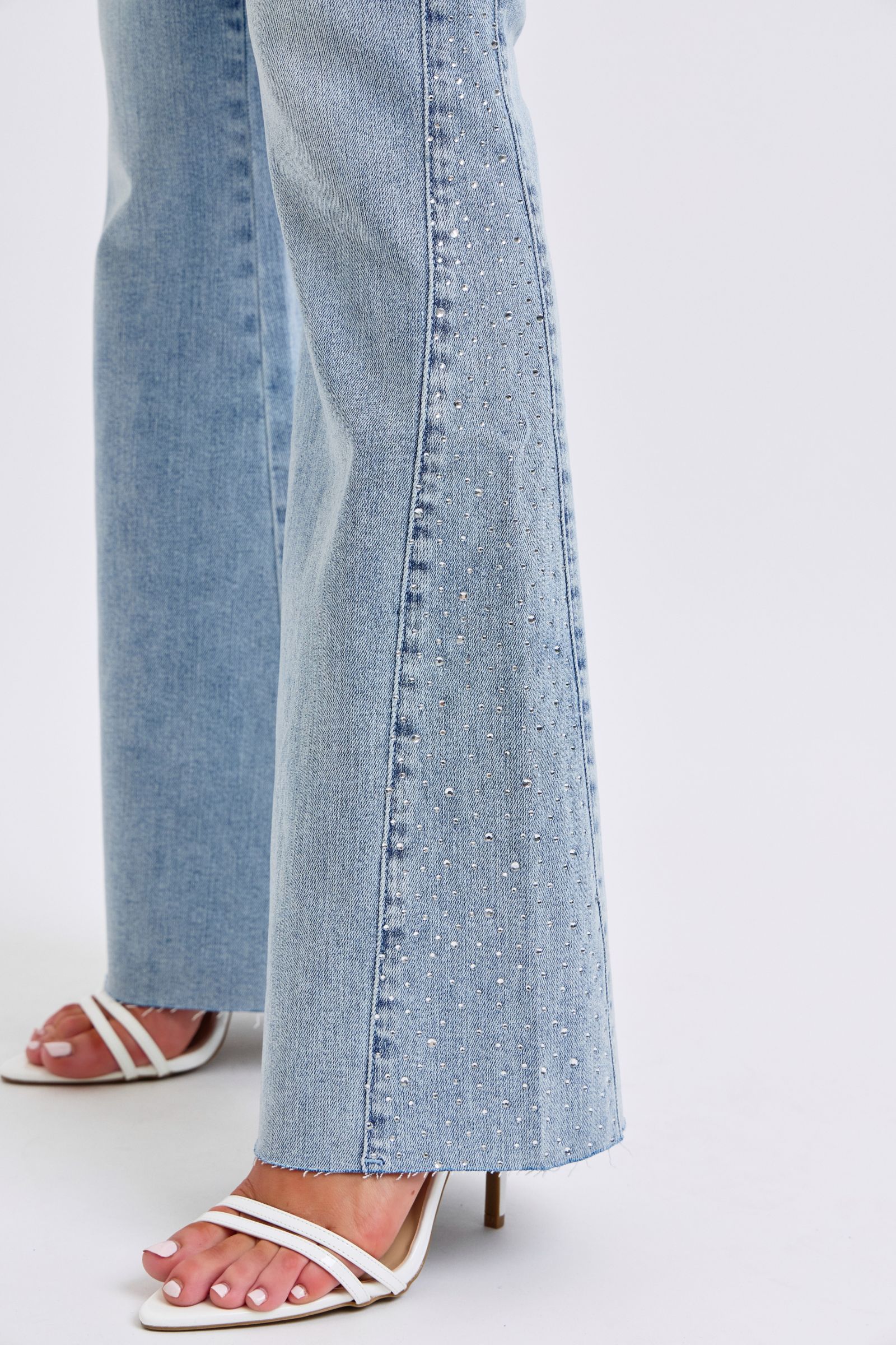 Mid Rise Flare Rhinestone Side Panel Detail Jeans by Judy Blue