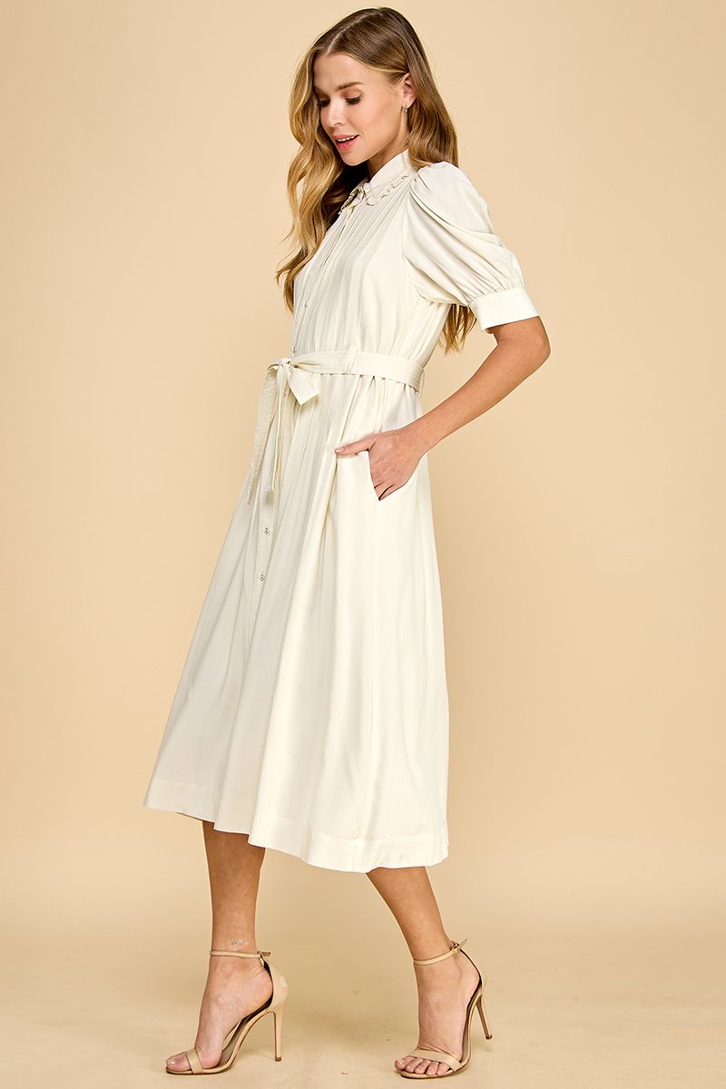 Cream Button Up Midi Dress