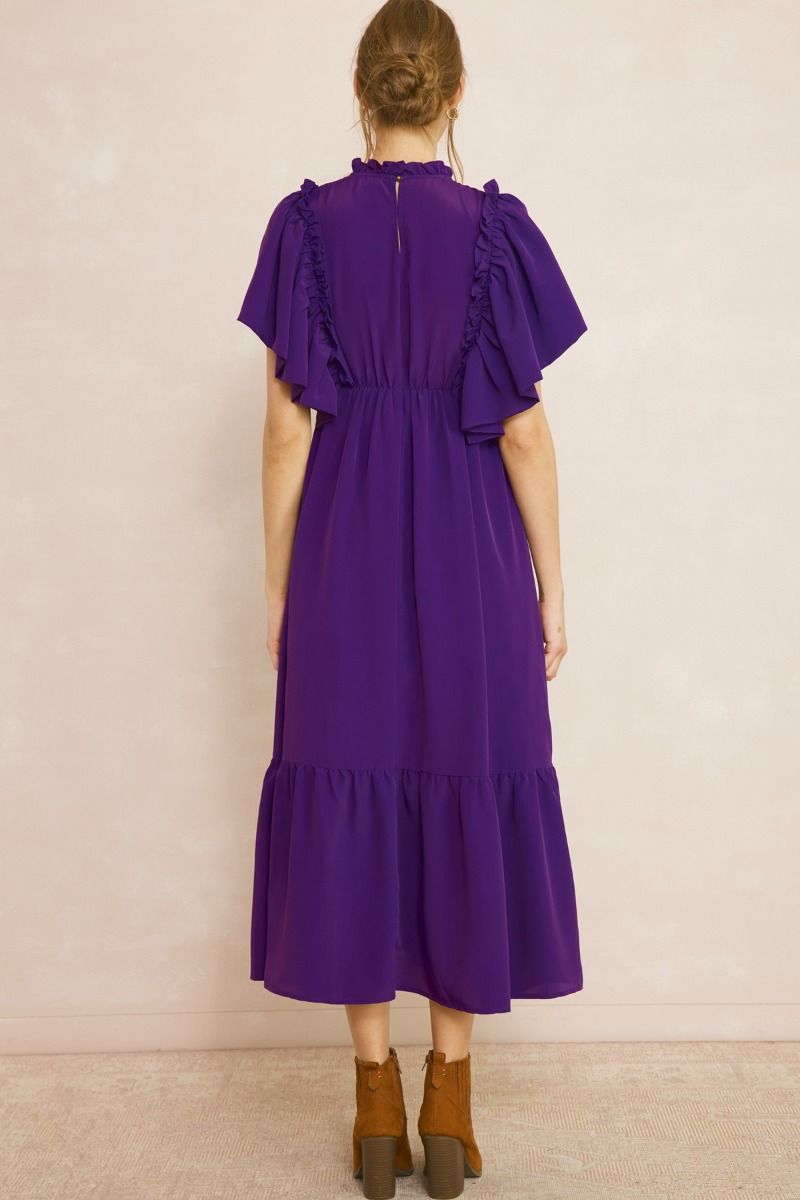 Purple Mock Neck Midi Dress