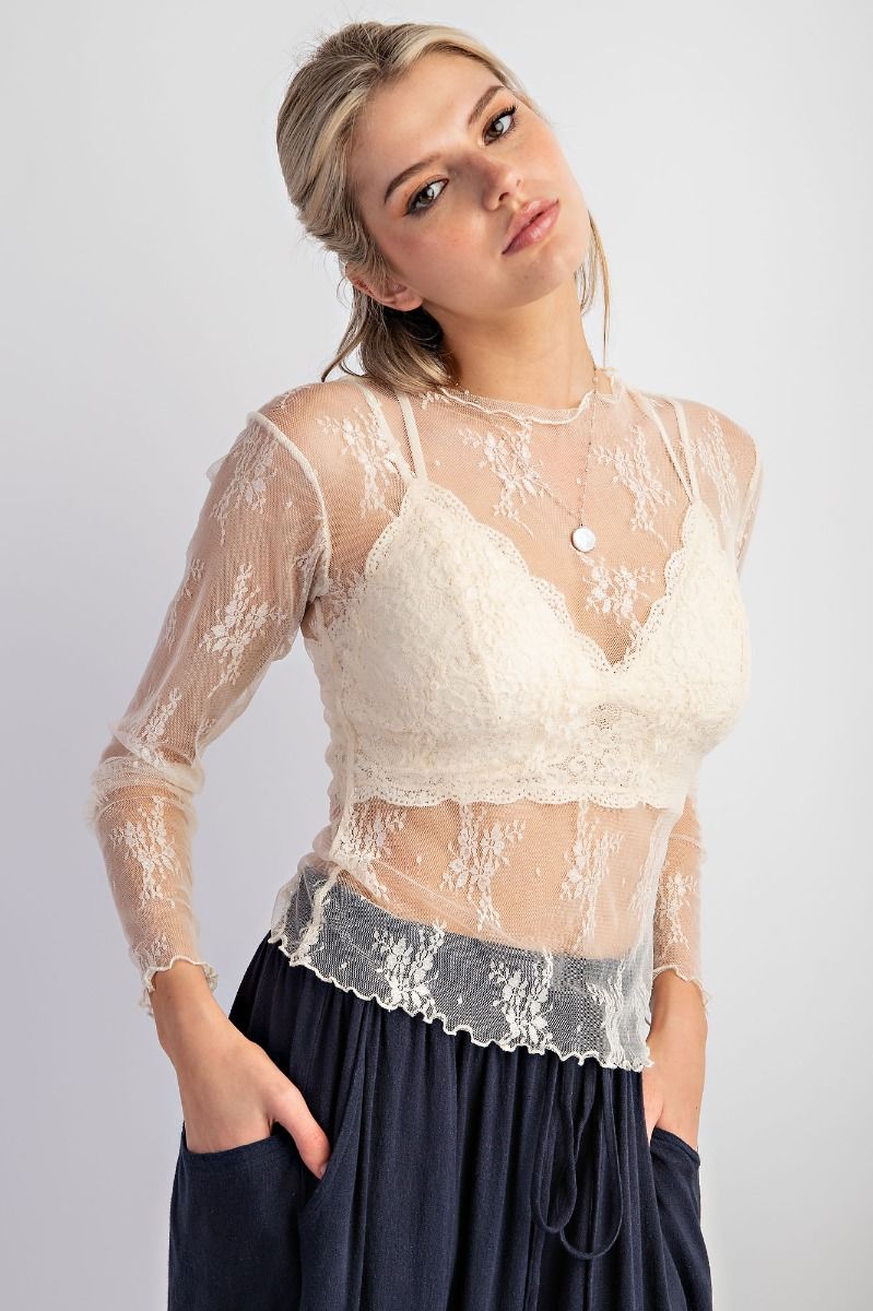 Ivory All Over Sheer Lace Top