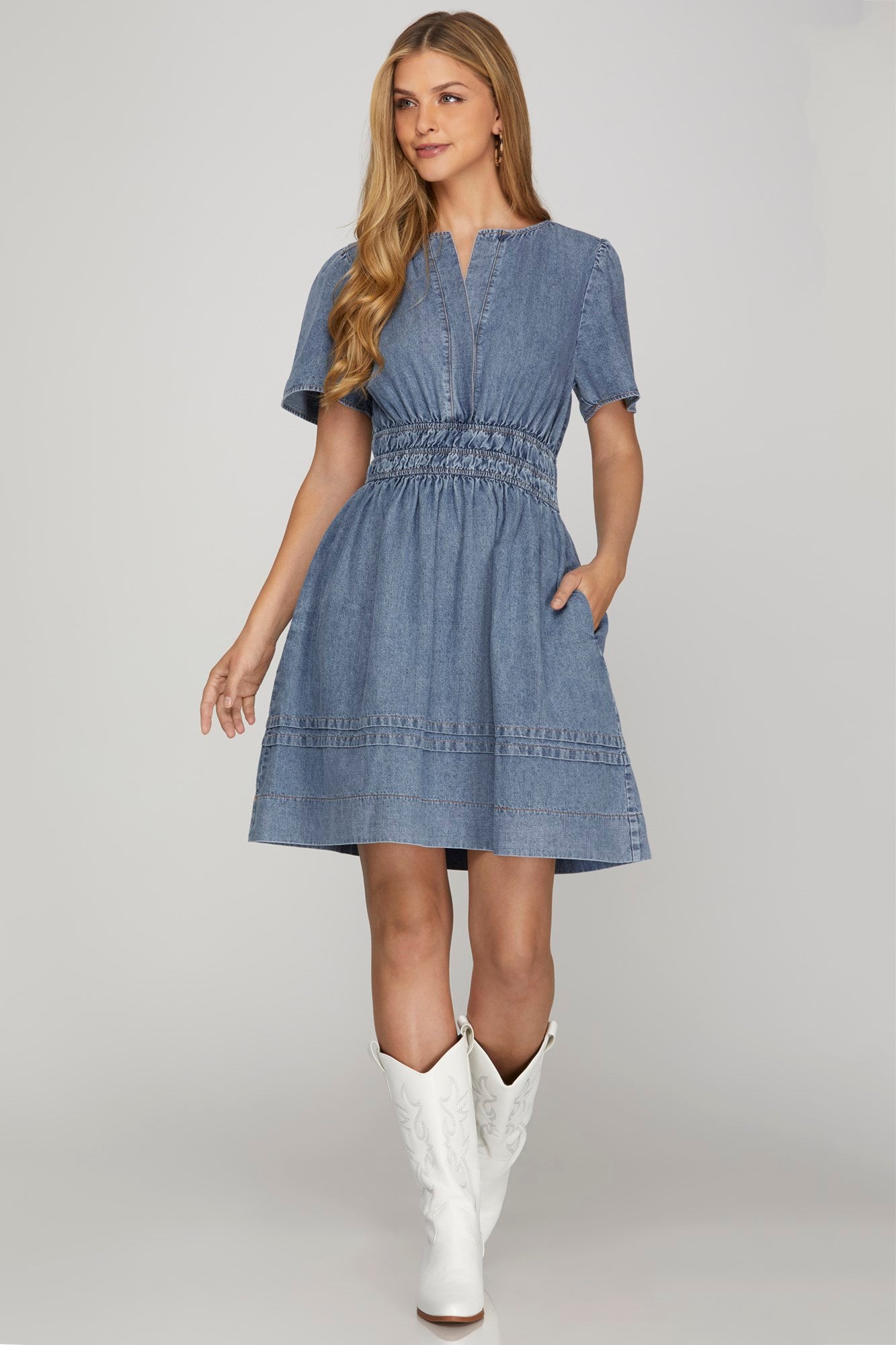 Short Sleeve Washed Denim Dress