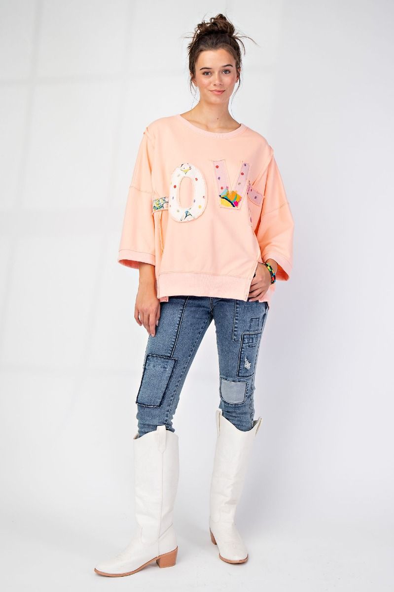 Apricot Love Patch Washed Terry Knit Pullover